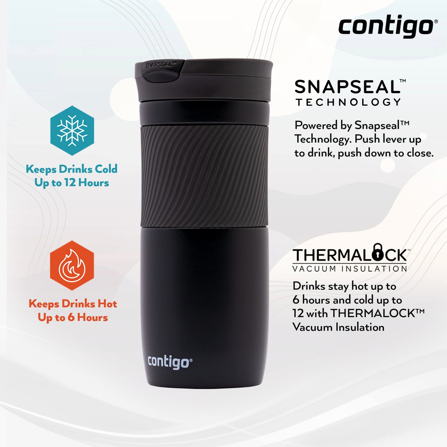 Contigo Byron Snapseal Travel Mug | Stainless Steel Thermal Mug | Vacuum Flask | Leakproof Tumbler | Coffee to Go Mug with BPA Free Easy-Clean Lid