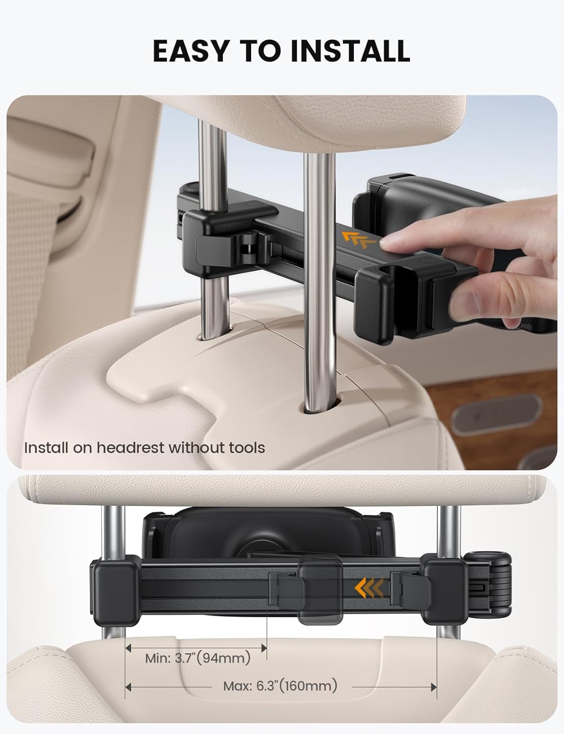 Lamicall Car Headrest Tablet Mount - 2024 Stretchable Car Tablet Holder, 360 Rotating Backseat Mount for Kids, fit iPad Pro 2024, Air 6, Mini, Switch, Phone, 4.7-13"