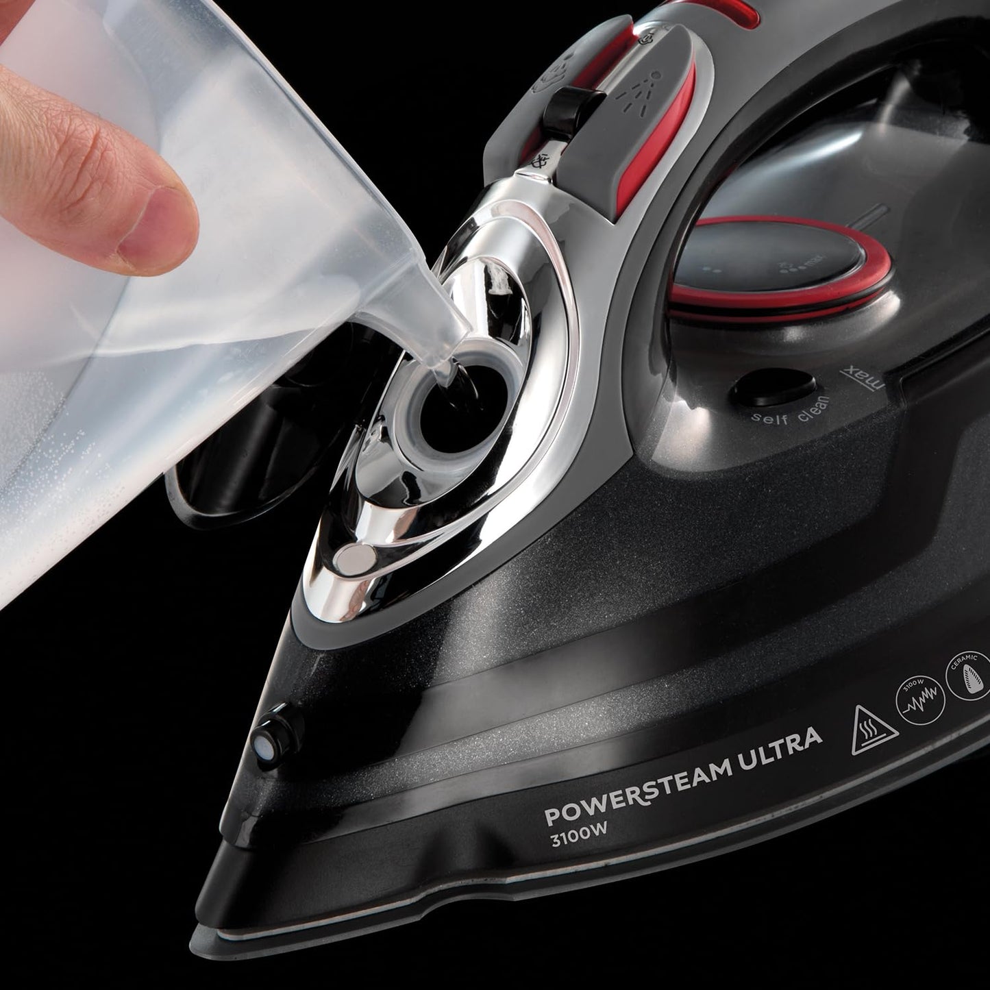 Russell Hobbs Power Steam Ultra Iron, Ceramic Non-stick soleplate, 210gm Steam Shot, 70gm Continuous steam, 350ml Water Tank, Self-clean, Anti-calc & Anti-drip function