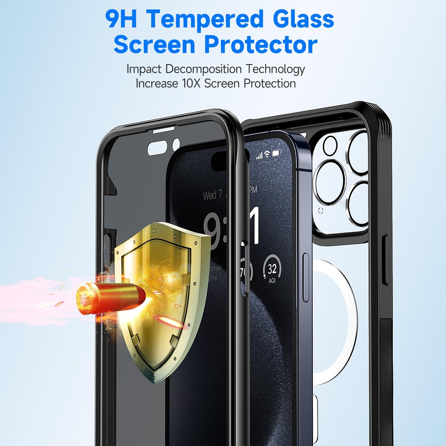 Seacosmo Magnetic iPhone 15 Pro Max Case with Privacy Screen Protector and Camera Lens Protector, Full Body Shockproof Protective Phone Case Compatible with MagSafe for iPhone 15 Pro Max - Black
