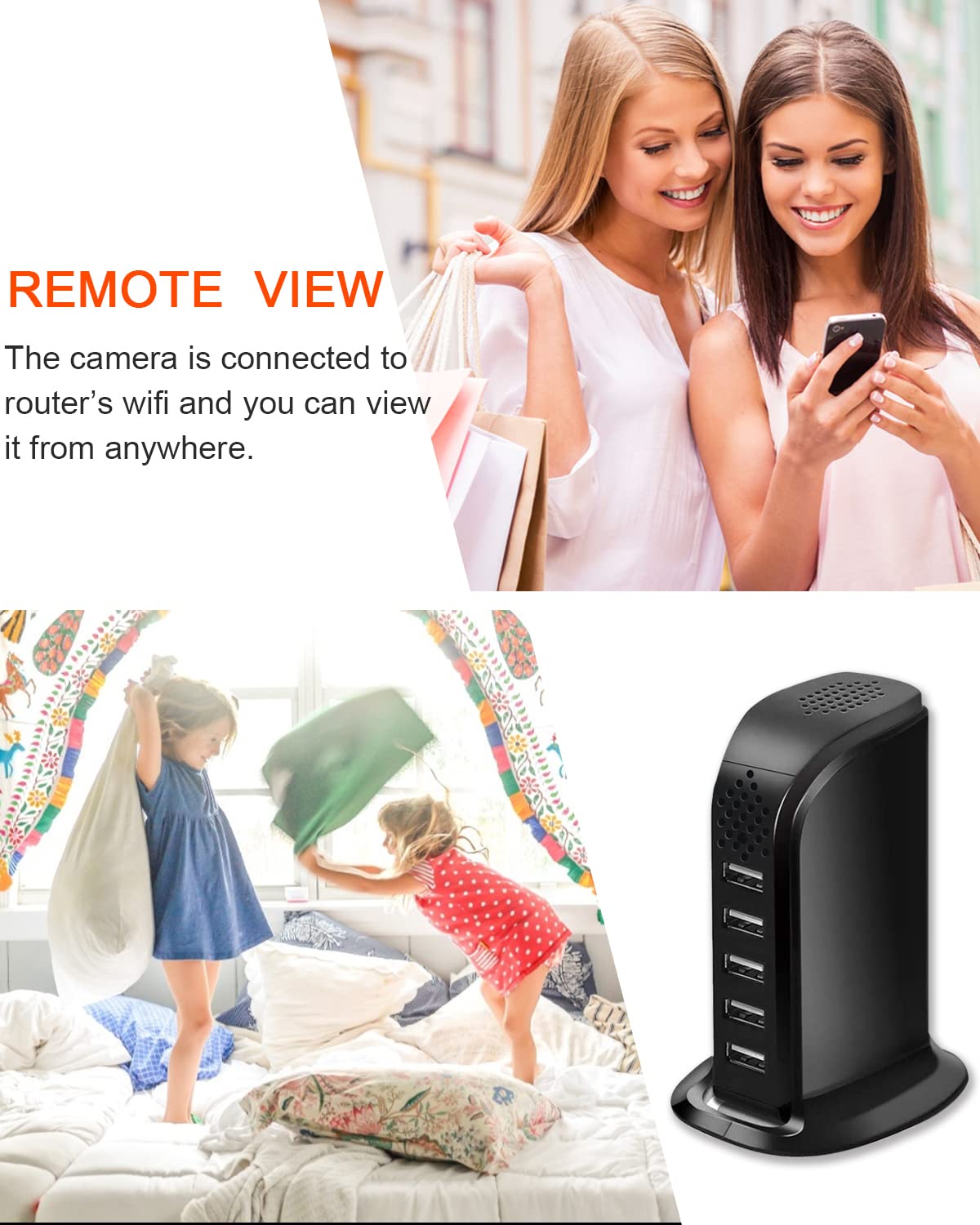 KAGMY Hidden Spy Camera, Upgraded HD 1080P WiFi USB Charger Spy Camera 5 Port Plug Wireless Mini Hidden Camera for Home Surveillance with Motion Detection Remote View