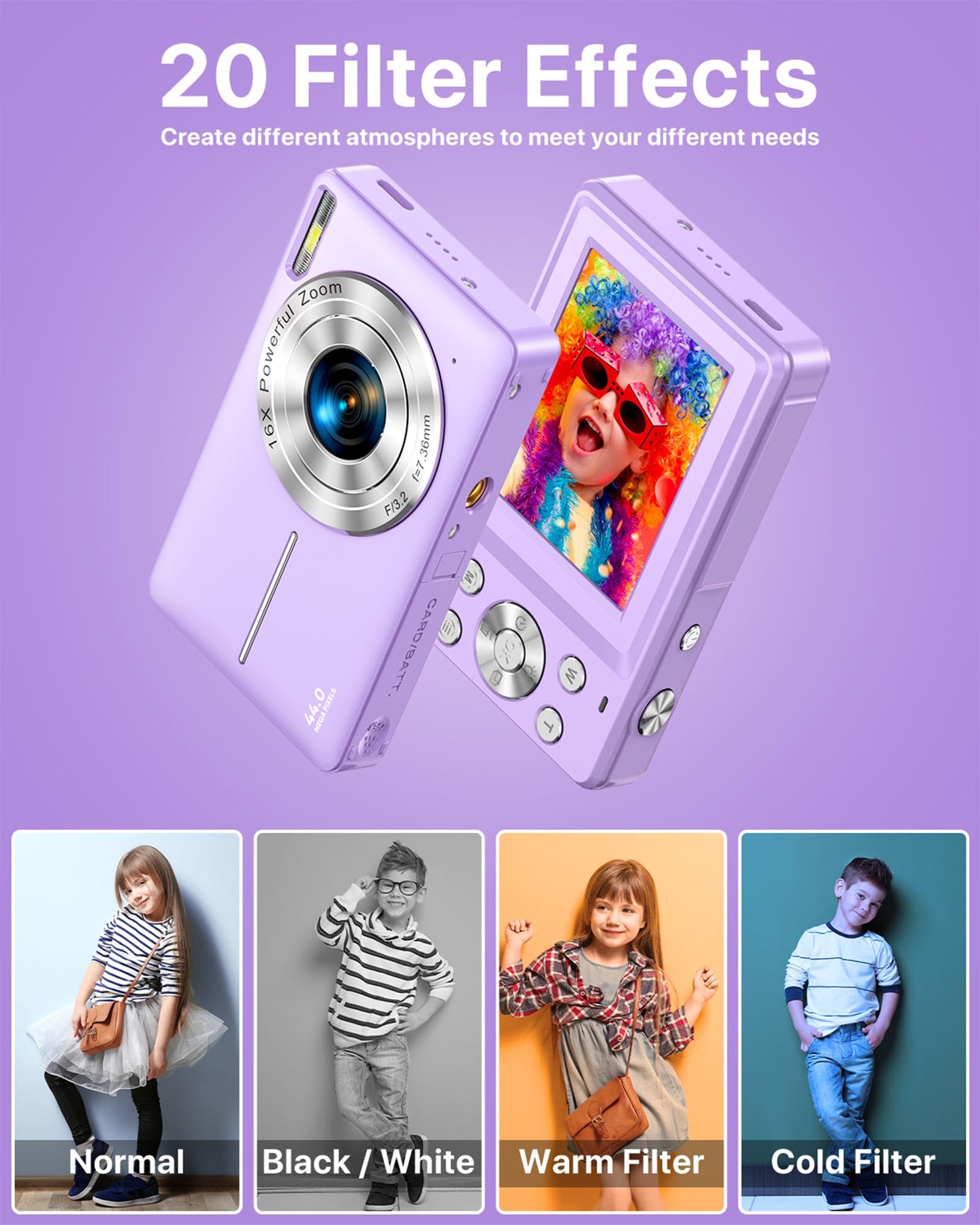 1080P FHD Compact Digital Camera 44MP – Mini Portable Vlogging Camera with 2.4" LCD, 16X Zoom, Battery Included (Pink, No SD Card)