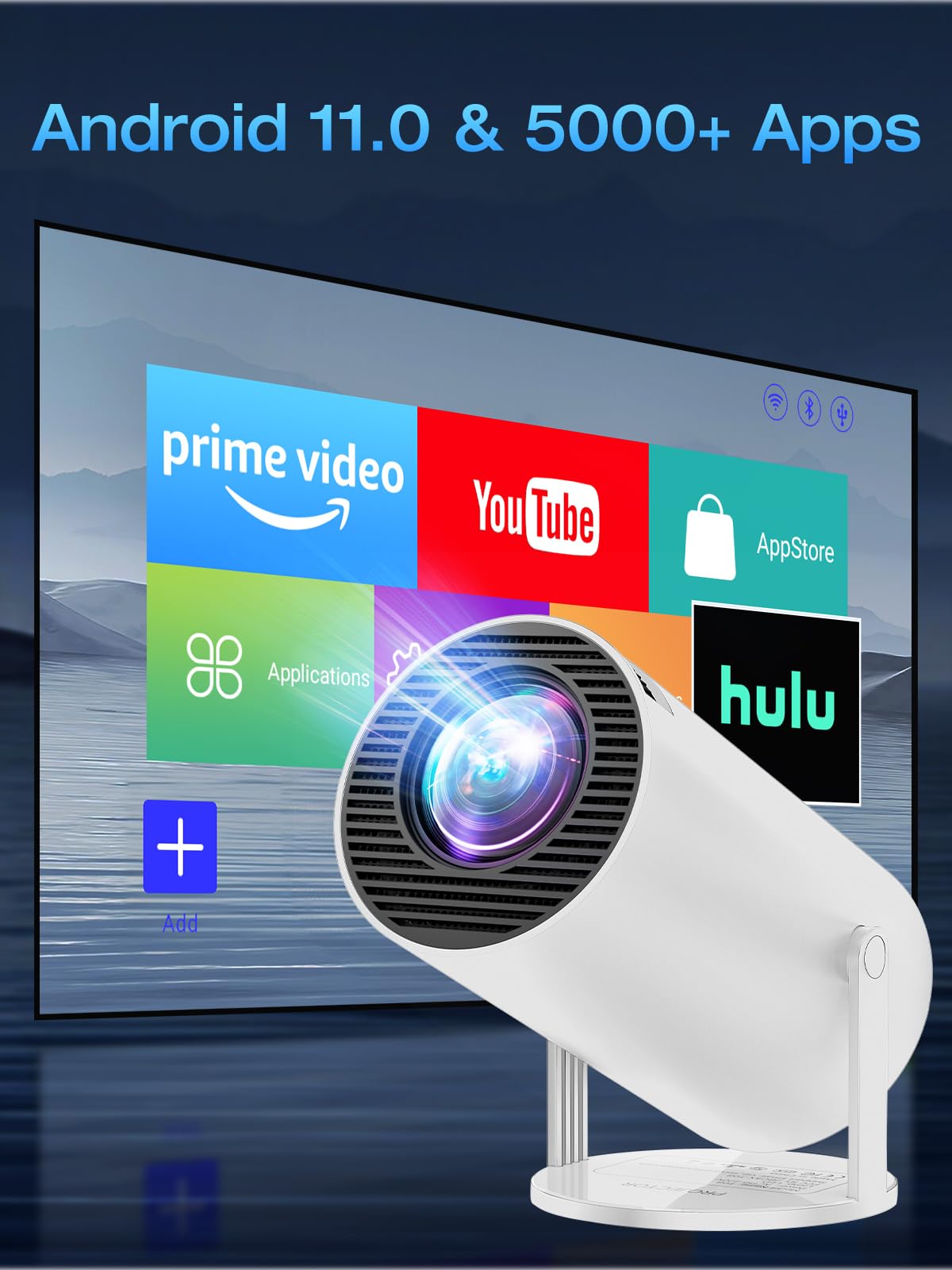 Mini Projector Portable 20000 Lux Projector 4K Supported 180° Rotation & Auto Keystone, Outdoor Compatible with TV Stick/Windows/iOS/Android/HDMI/USB (1080P)