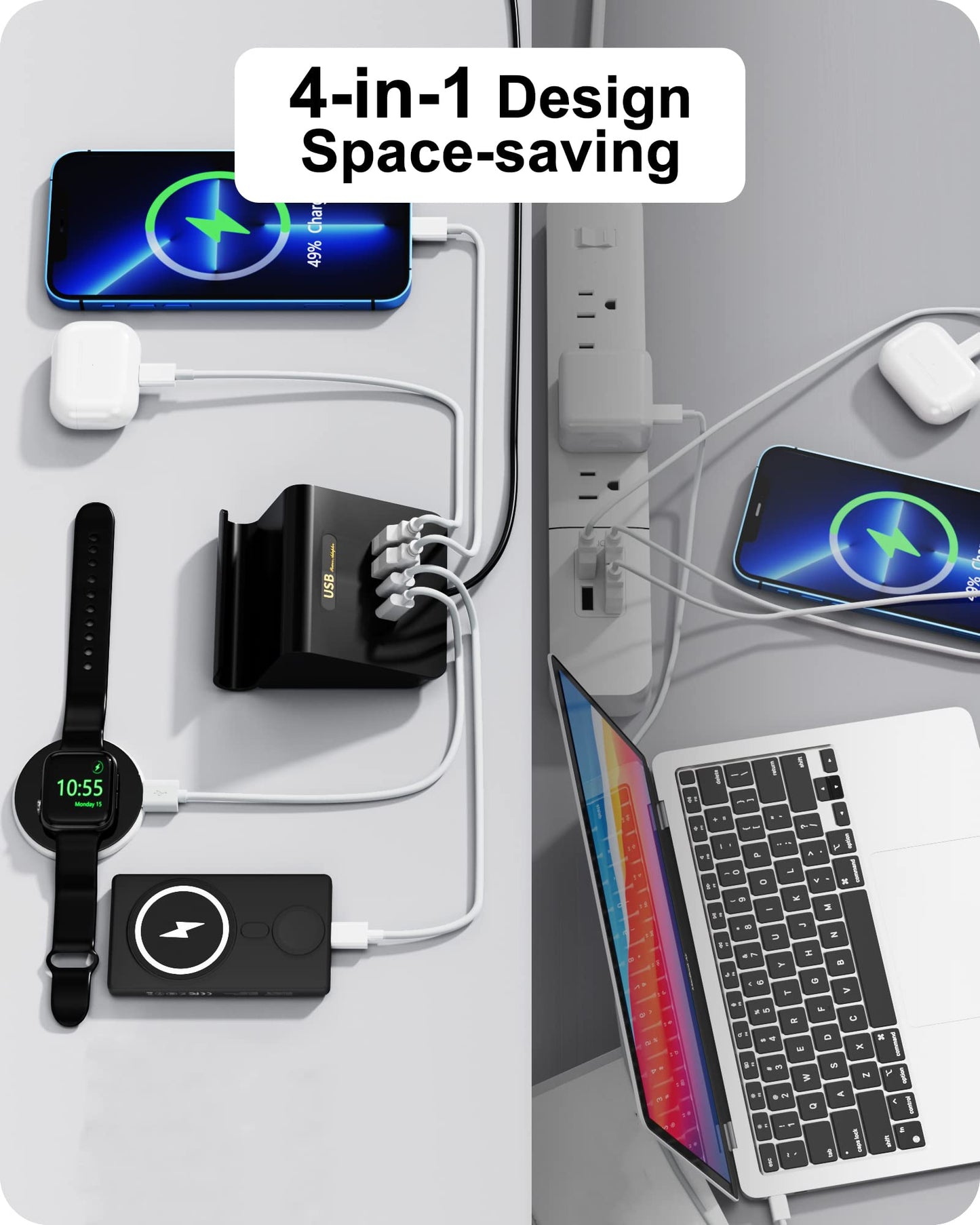 Qurzou USB Charging Station 25W USB Fast Charger Plug,Multi USB Wall Charger for iPhone 15/14/13/12,Samsung Galaxy S23/S22/S21,Android etc