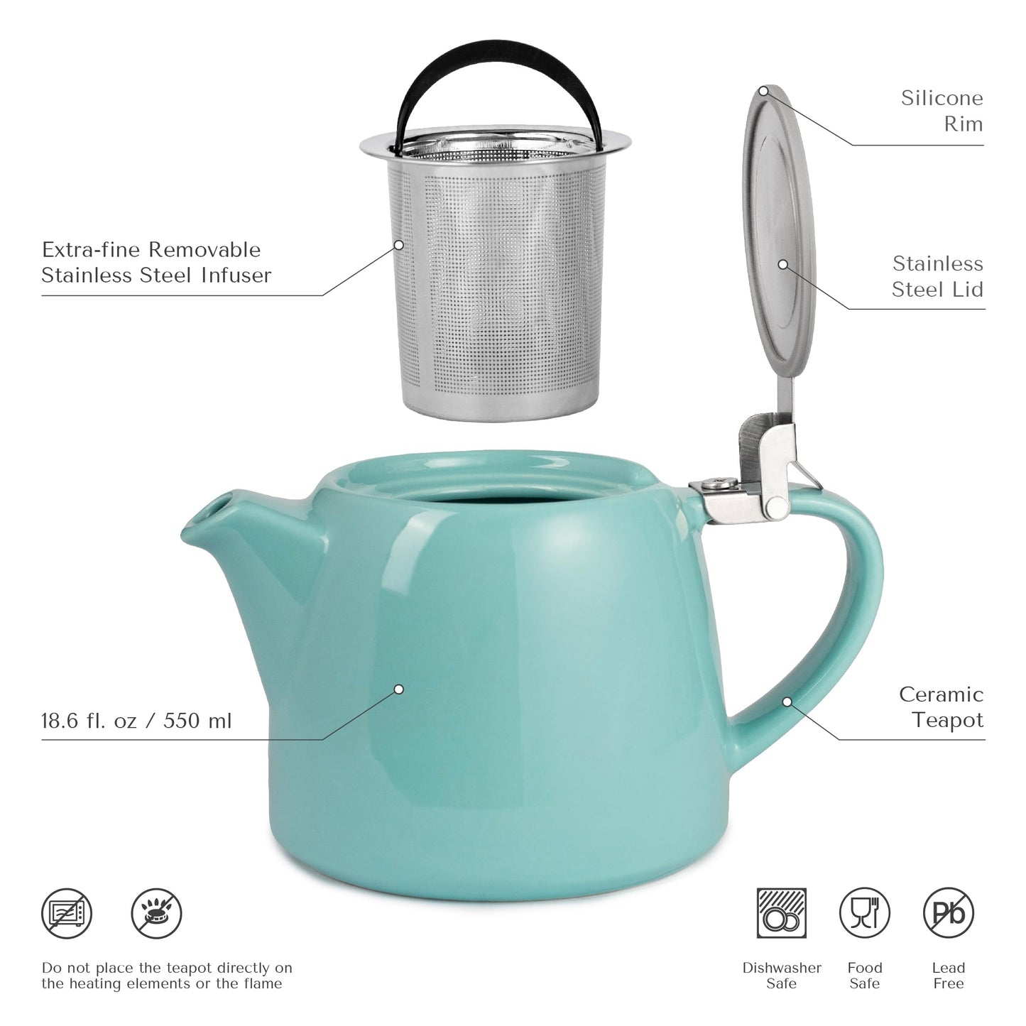 ORNA Ceramic Loose Leaf Teapot with Infuser Strainer and Lid – Small Porcelain Tea Pot Brewer for One or 2 Person