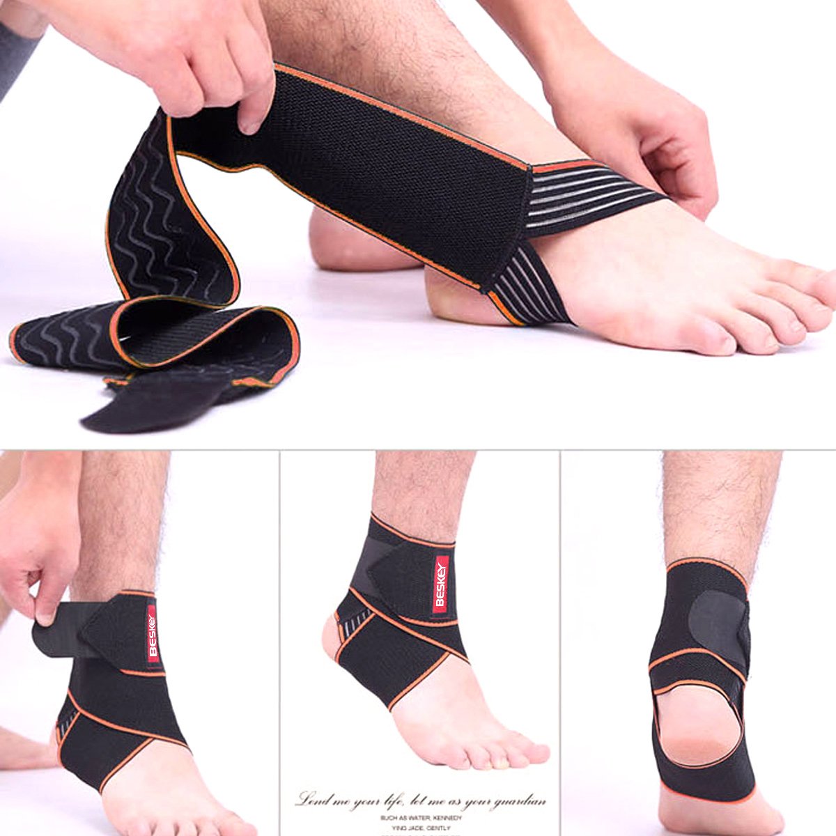 BESKEY Ankle Support Brace Adjustable Breathable Elastic Nylon Material Fit for Most Size Use for Sports