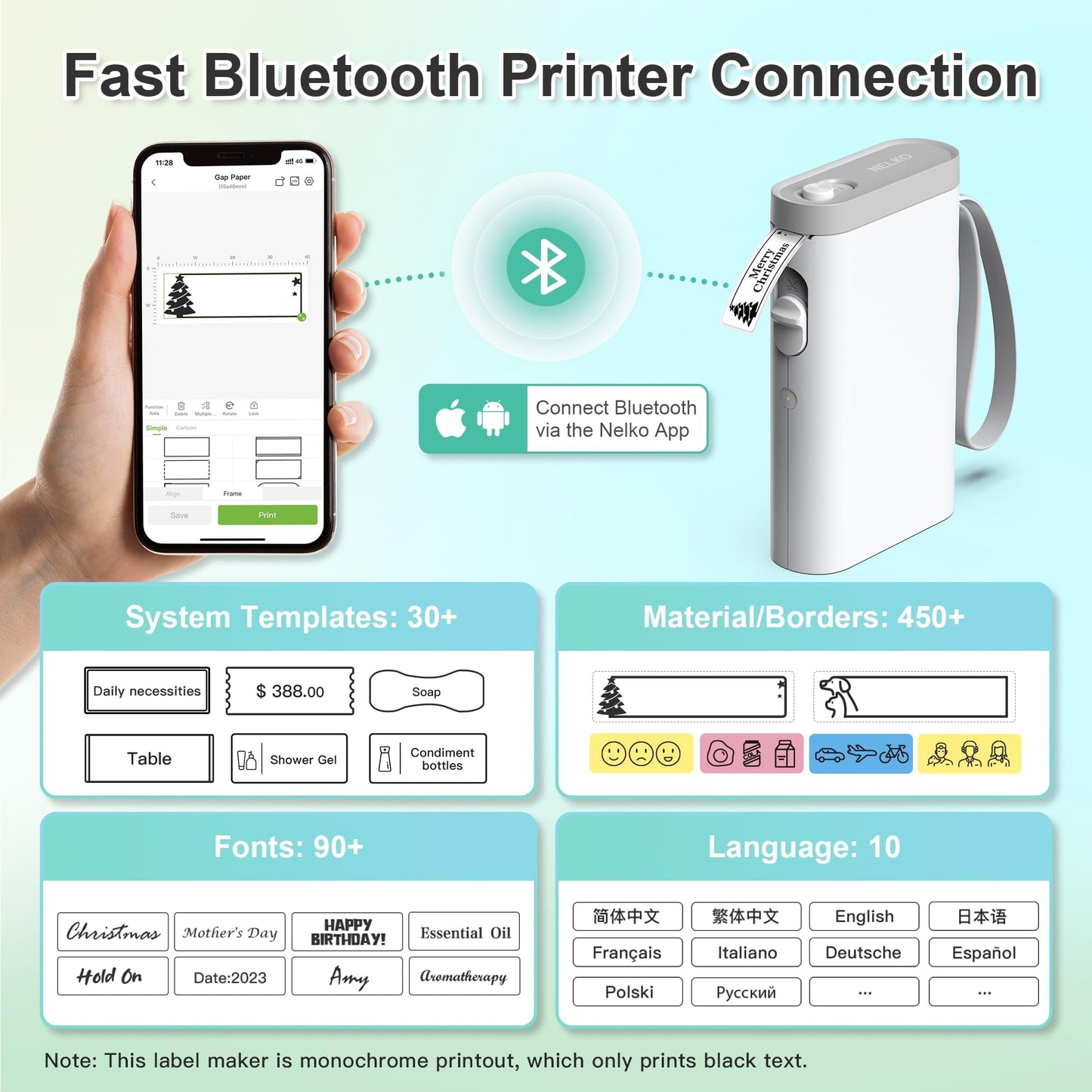 Nelko Label Maker Machine P21 – Bluetooth Portable Label Printer with Tape, Mini Wireless Sticker Maker for Organizing, Barcode, Home & Office – White
