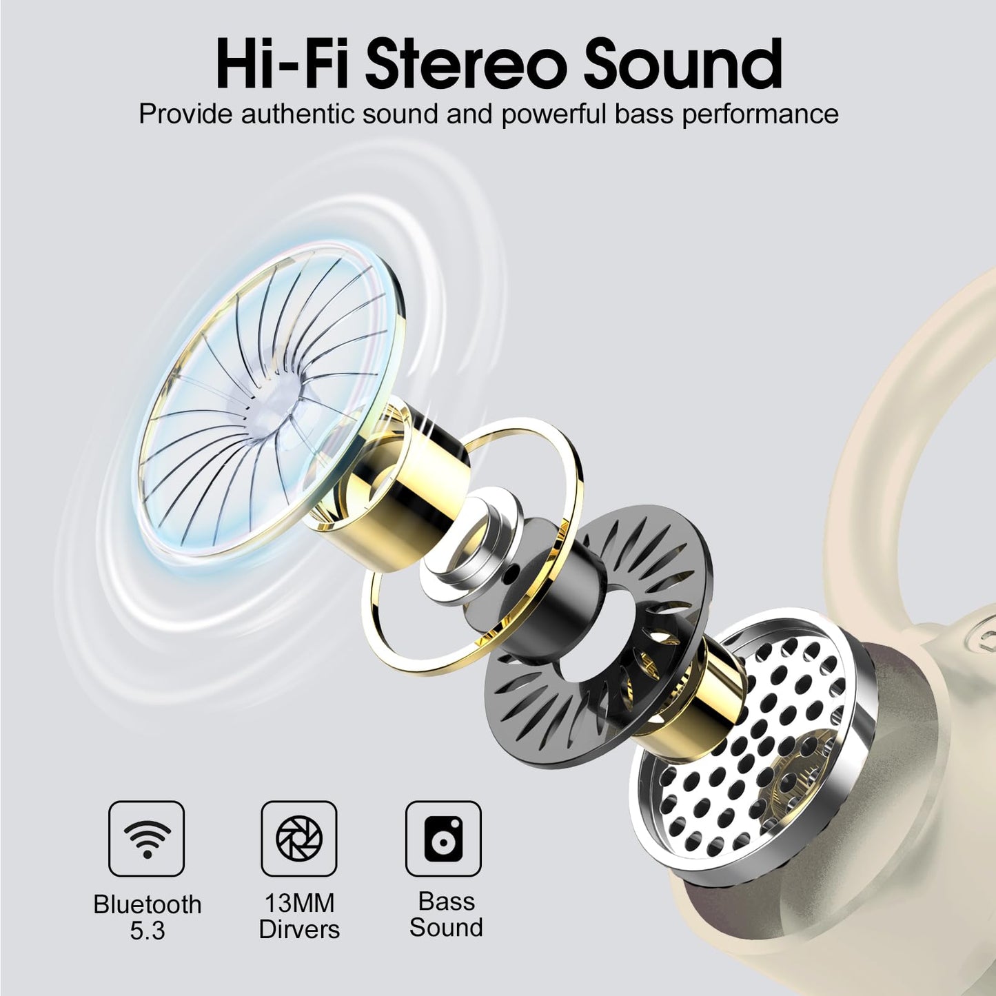 Waterproof Wireless Earbuds Bluetooth 5.3 – 4 ENC Noise Canceling Mics, 50H Battery, Dual LED Display, Sport Earhooks