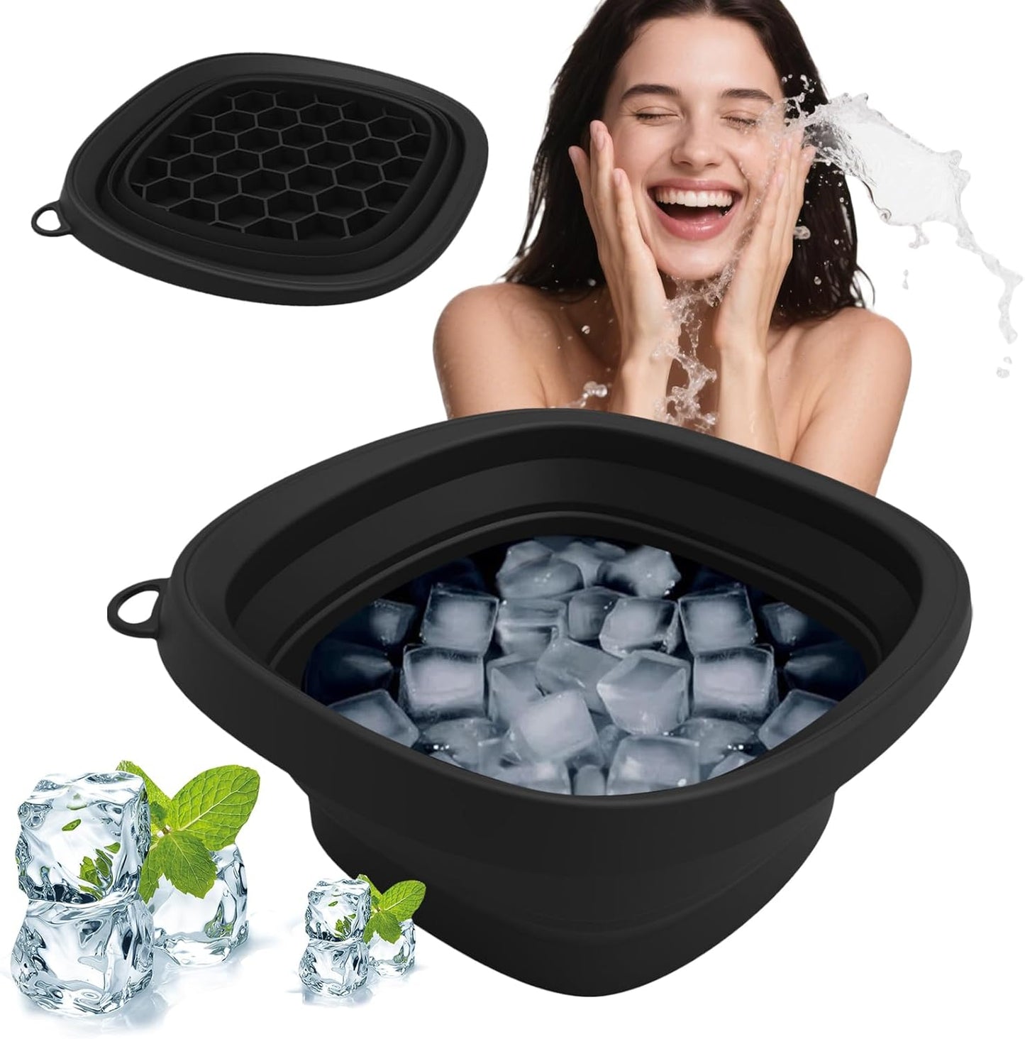 Meindin Face Bowl for Ice – Cold Plunge Facial Spa Tool, Foldable & Reusable Basin with Tray for Morning Skincare