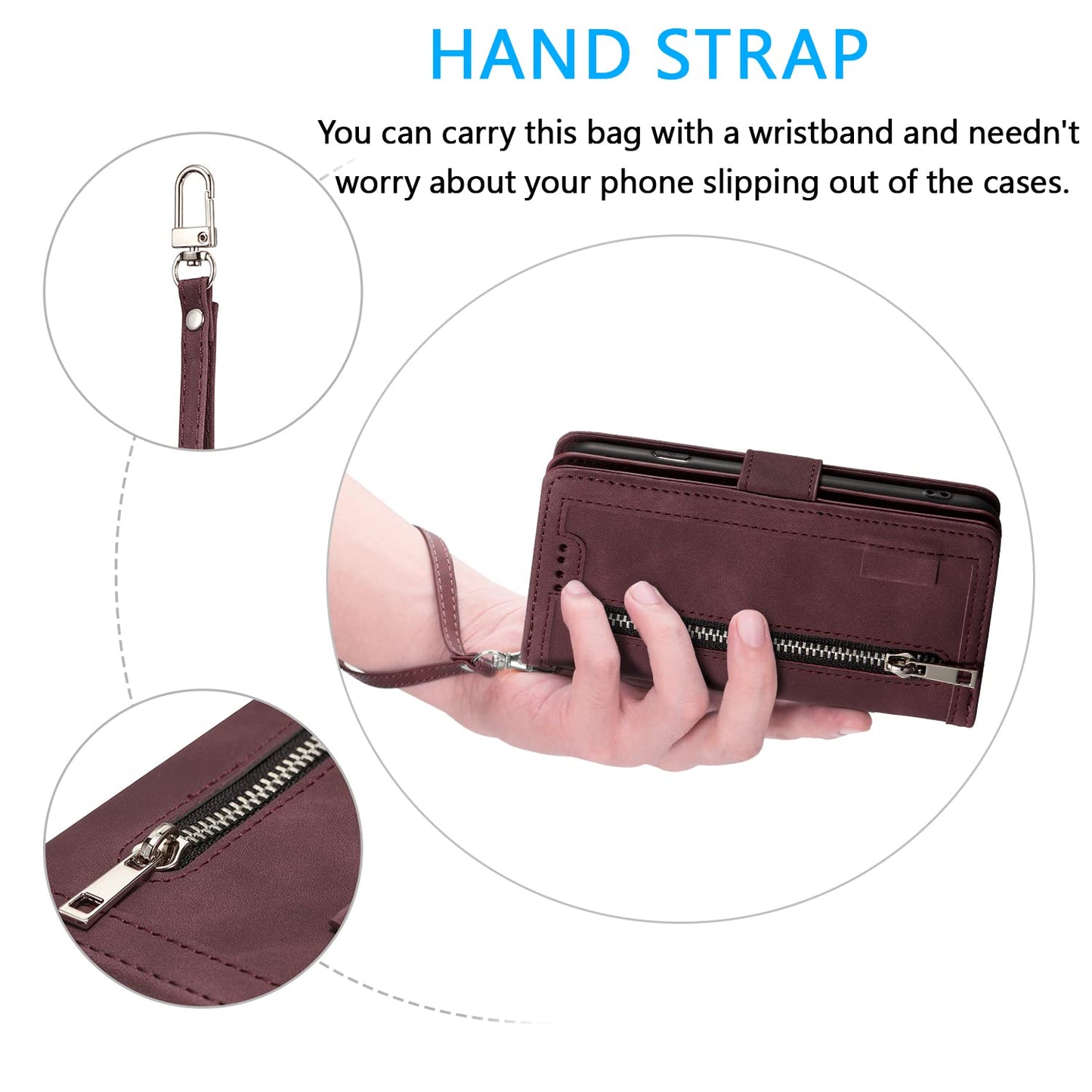 UEEBAI Wallet Case for Samsung Galaxy A15 – Retro PU Leather Flip Cover with 9 Card Slots, Zipper Pocket, Magnetic Closure, Kickstand & Wrist Strap, Shockproof Protective Case
