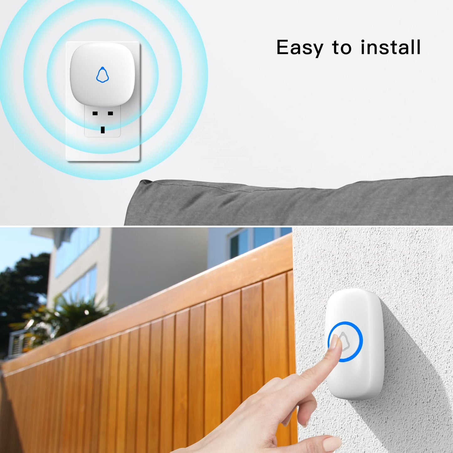 SECRUI Wireless Doorbell – Plug-in, Waterproof, Battery-Operated with 1000ft Range, 58 Chimes & 5 Volume Levels, LED Light, Easy Install (Black)