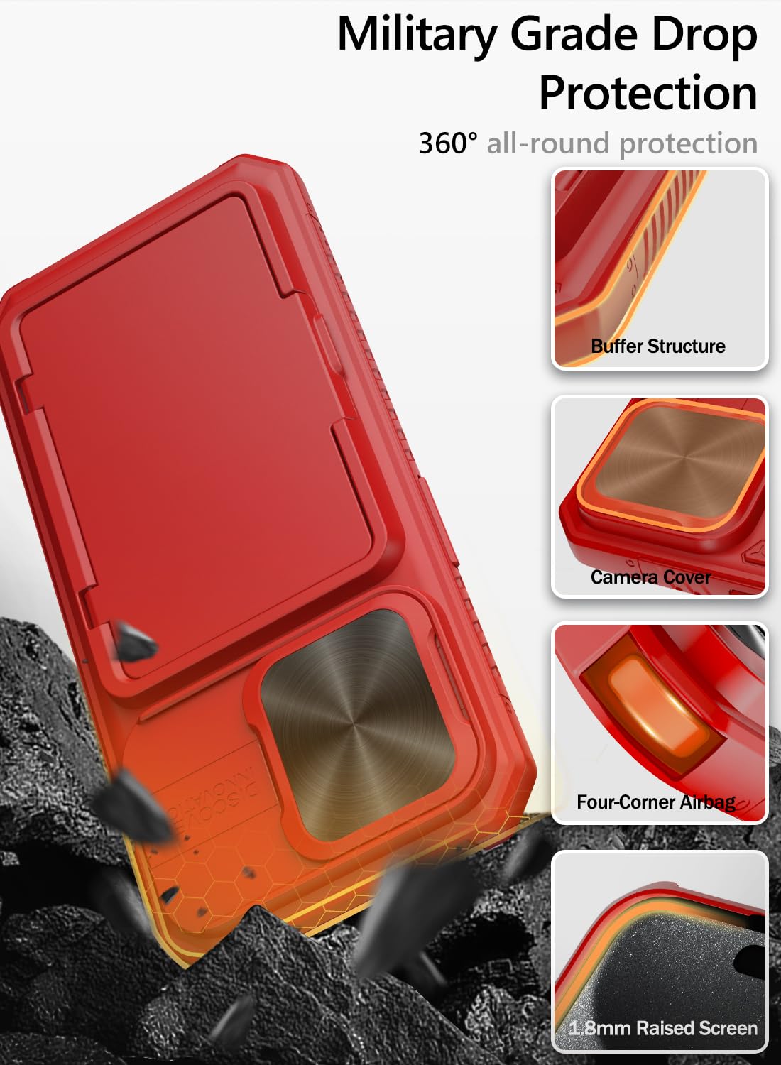 Vihibii for iPhone 15 Pro Max Case with Card Holder & Slide Camera Cover & Kickstand, Military Grade Drop Protection, Rugged Hard Back & Silicone Edge Wallet Phone Case
