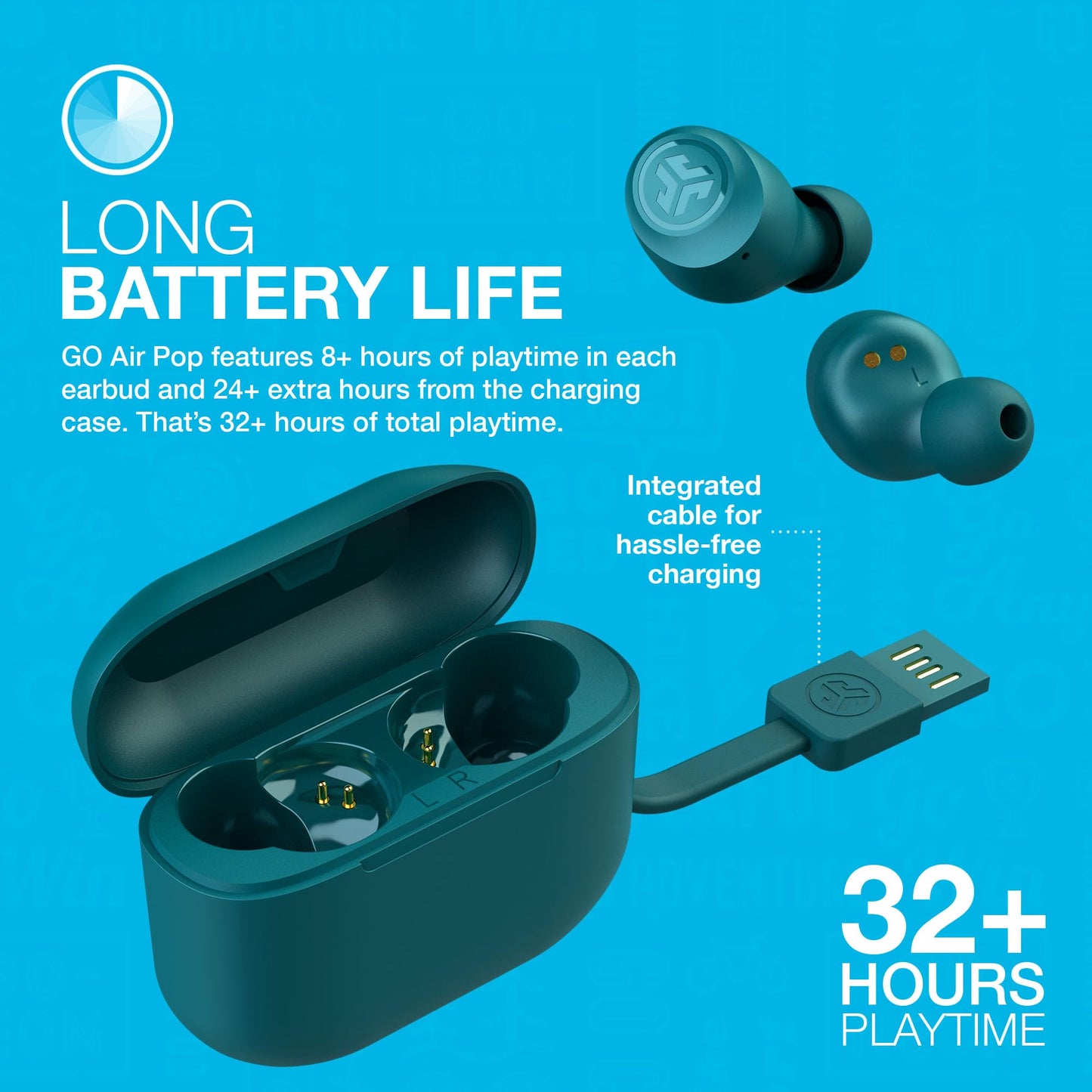 JLab Go Air Pop+ True Wireless Earbuds – Bluetooth Earphones with 35H Playtime, USB-C Charging Case, EQ3 Sound & Multipoint, Black