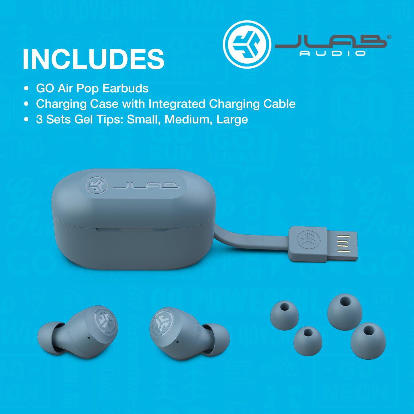 JLab Go Air Pop True Wireless Earbuds, In Ear Headphones, Bluetooth Earphones, Ear Buds with 32H Playtime, Bluetooth Earbuds with Microphone, USB Charging Case, Dual Connect
