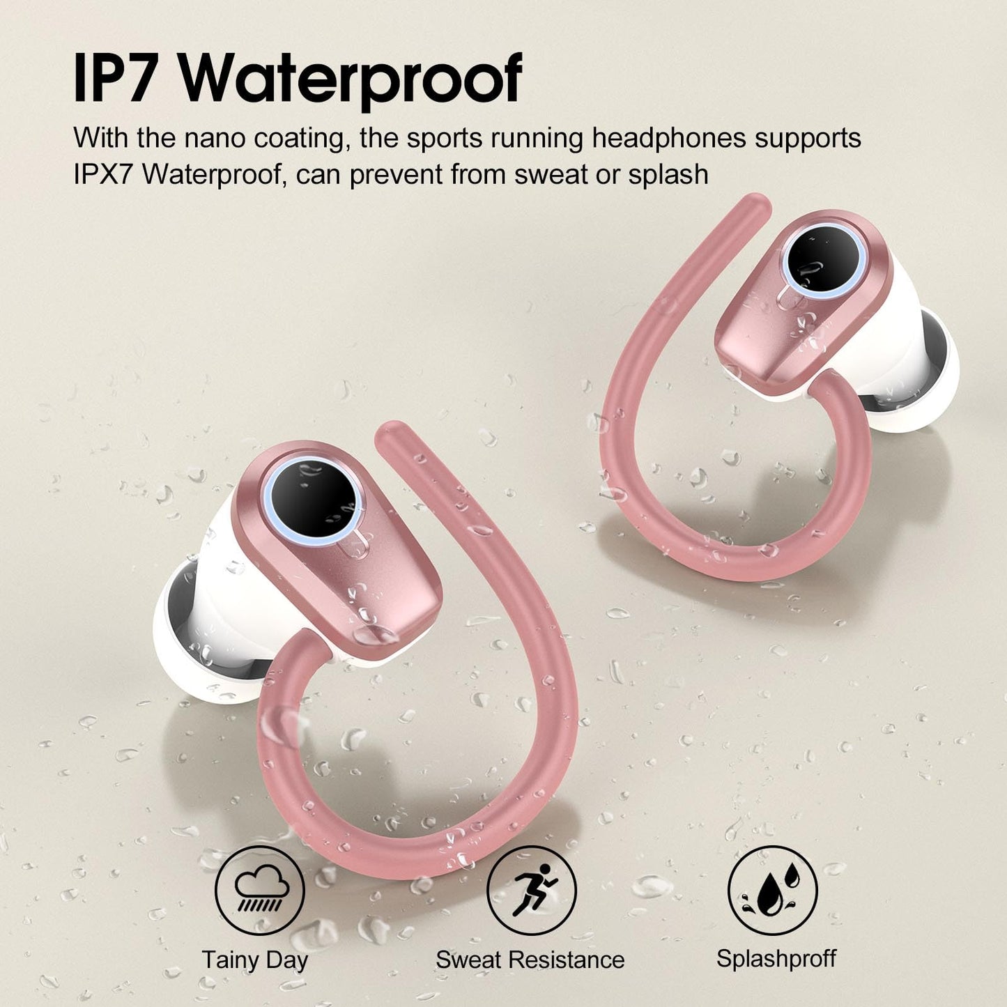 Waterproof Wireless Earbuds Bluetooth 5.3 – 4 ENC Noise Canceling Mics, 50H Battery, Dual LED Display, Sport Earhooks