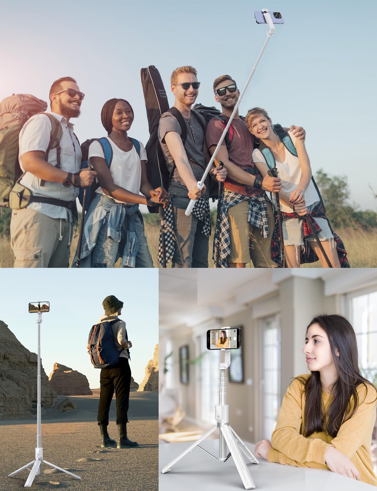 ANXRE Selfie Stick with Reinforced Tripod – 50” Extra Long Adjustable Phone Tripod with Detachable Wireless Remote, Compatible with iPhone & Samsung Smartphones