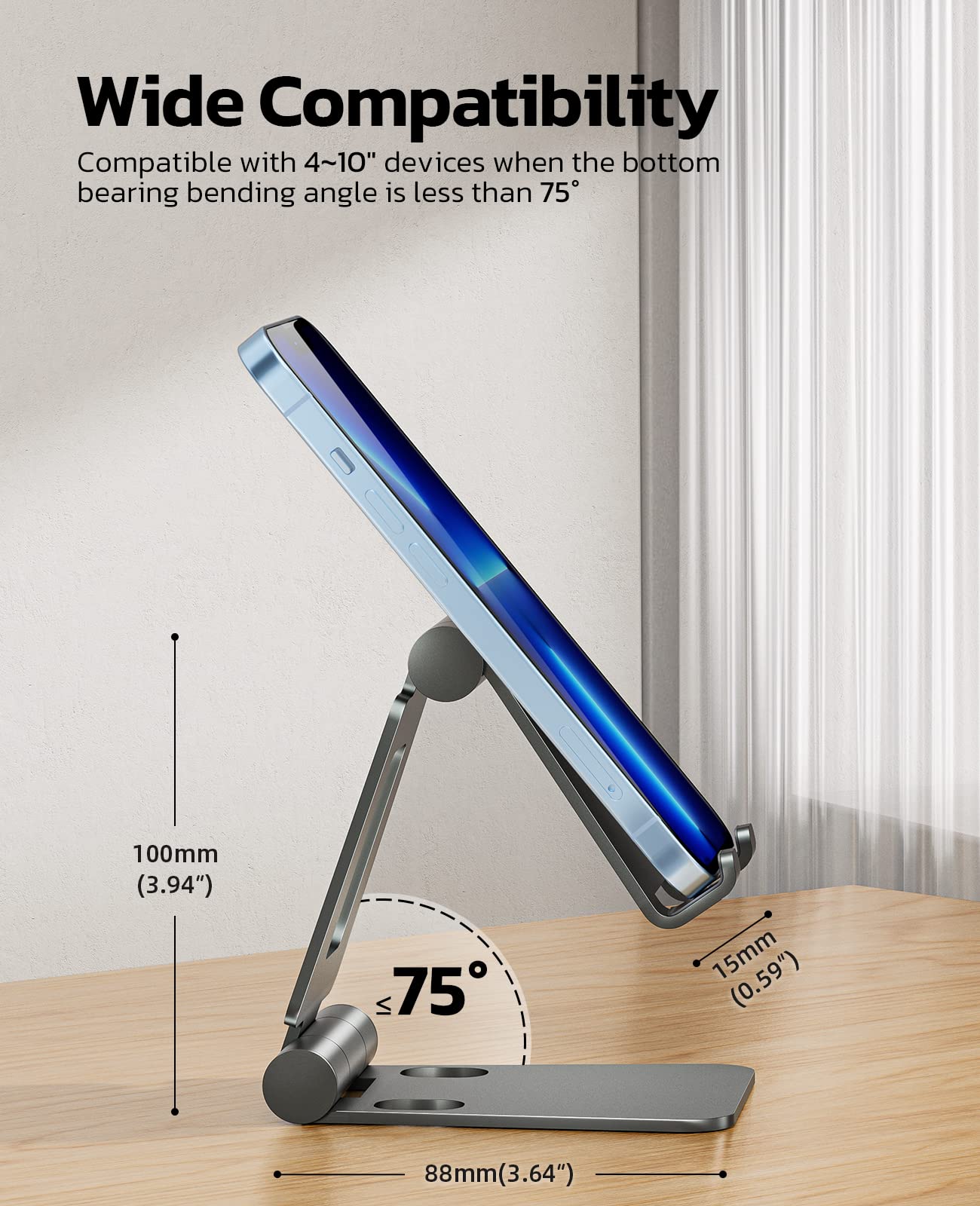 NULAXY Phone Stand, Fully Foldable Angle Height Adjustable Mobile Phone Holder Stand Dock Aluminum Desk Compatible with iPhone 15 14 13 12 11 Pro Max, HUAWEI, Galaxy, All Phones