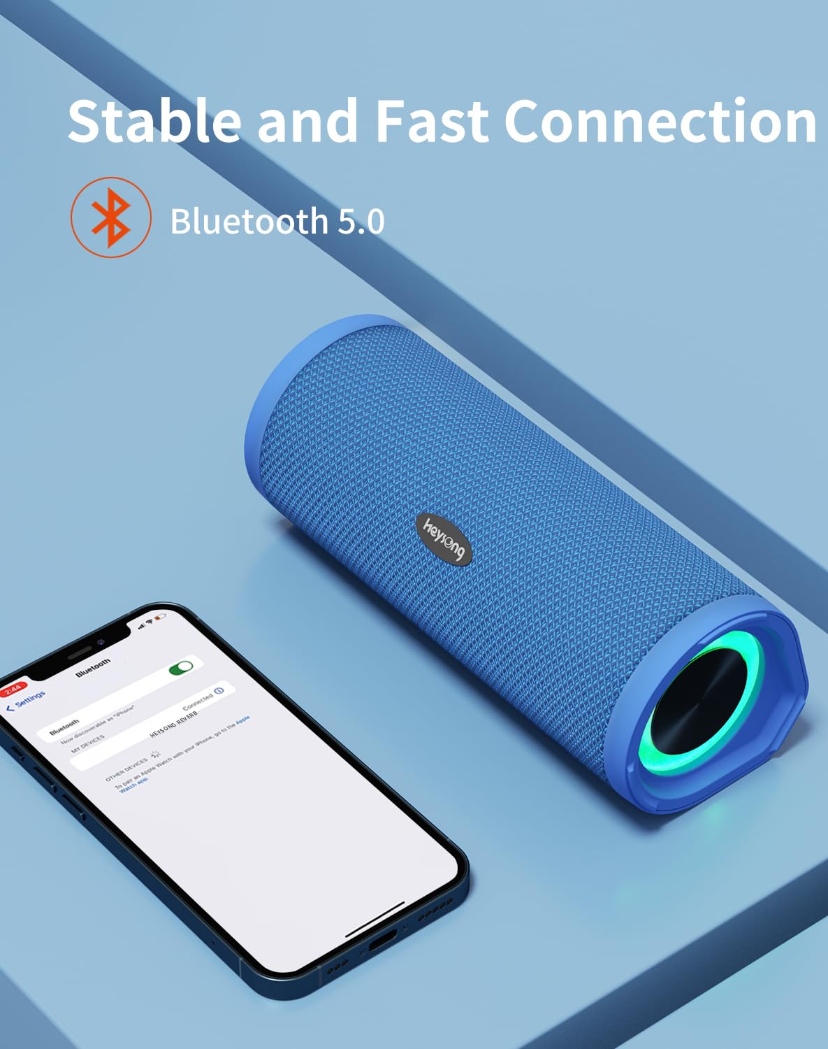 HEYSONG Portable Waterproof Bluetooth Speaker with LED Light – IPX7 Floating, Enhanced Bass, 40H Playtime, TF Card, True Wireless Stereo