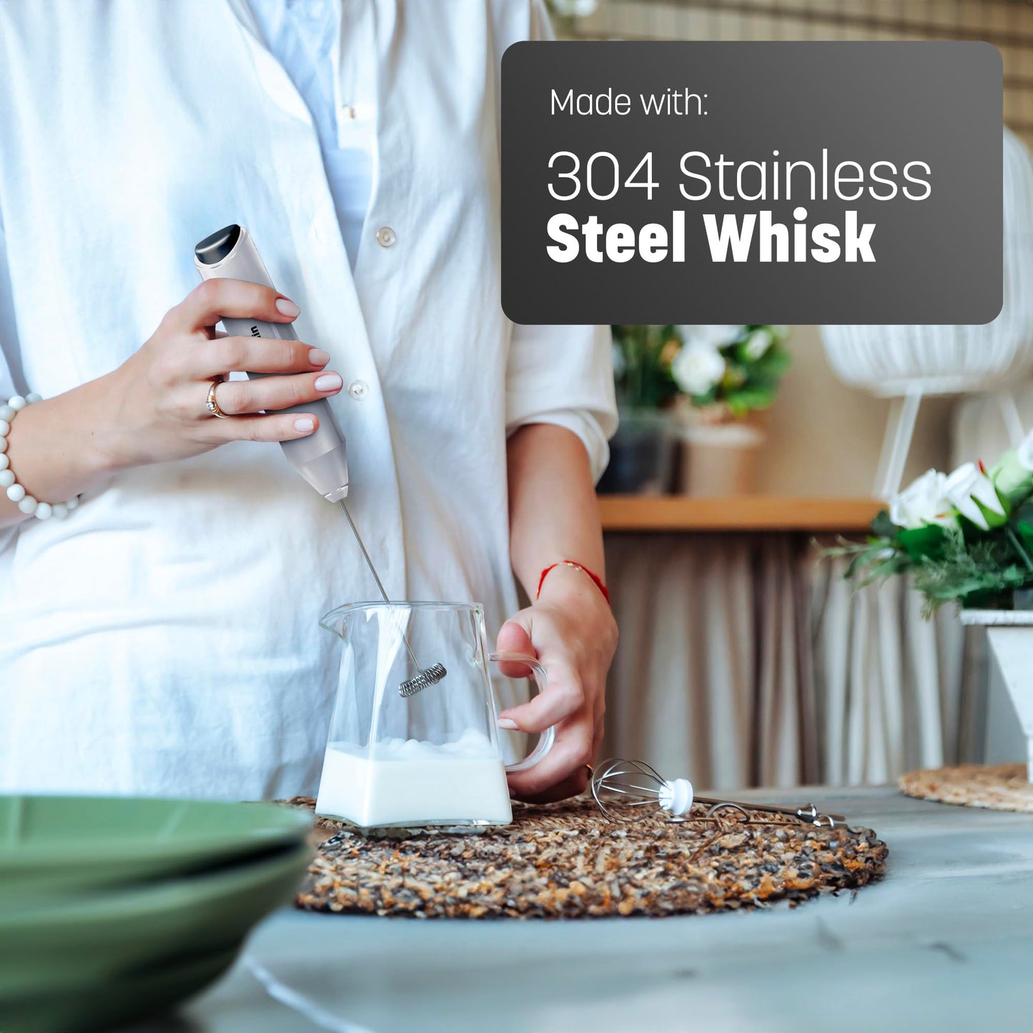 Keplin Handheld Milk Frother - Stainless Steel Electric Whisk - Portable Battery-Operated Coffee Frother for Lattes, Matcha, Protein Shakes - Ergonomic, Compact, Easy to Clean (Battery Not Included)