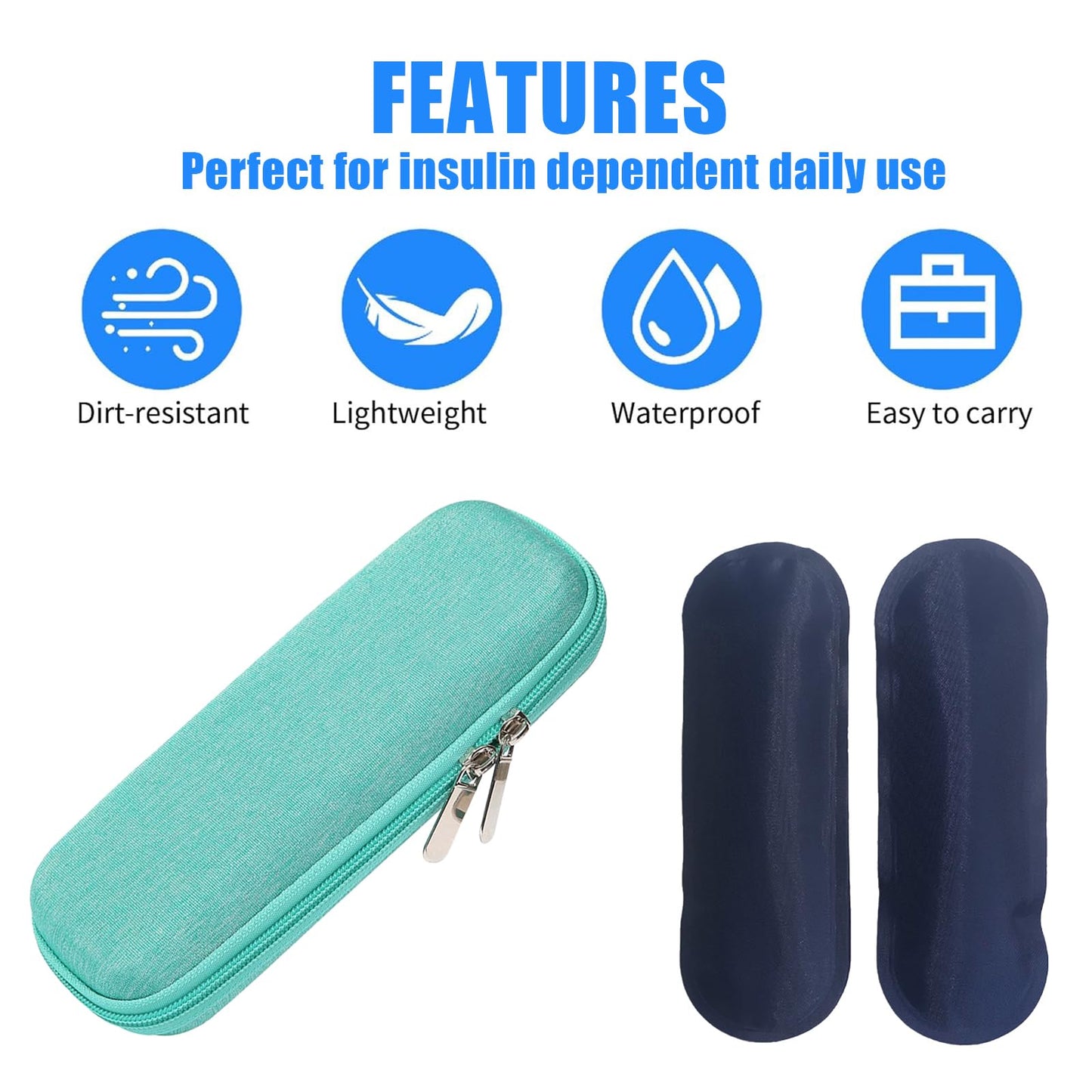 ARROMI Monjaro Insulin Cooler Travel Case – Diabetic Medicine Bag with 2 Ice Packs for Supplies (Blue)