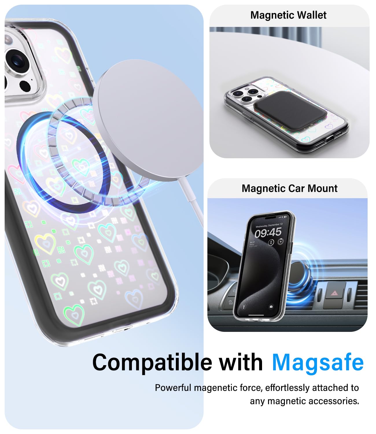 Vihibii for iPhone 15 Pro Max Case with Card Holder & Slide Camera Cover & Kickstand, Military Grade Drop Protection, Rugged Hard Back & Silicone Edge Wallet Phone Case