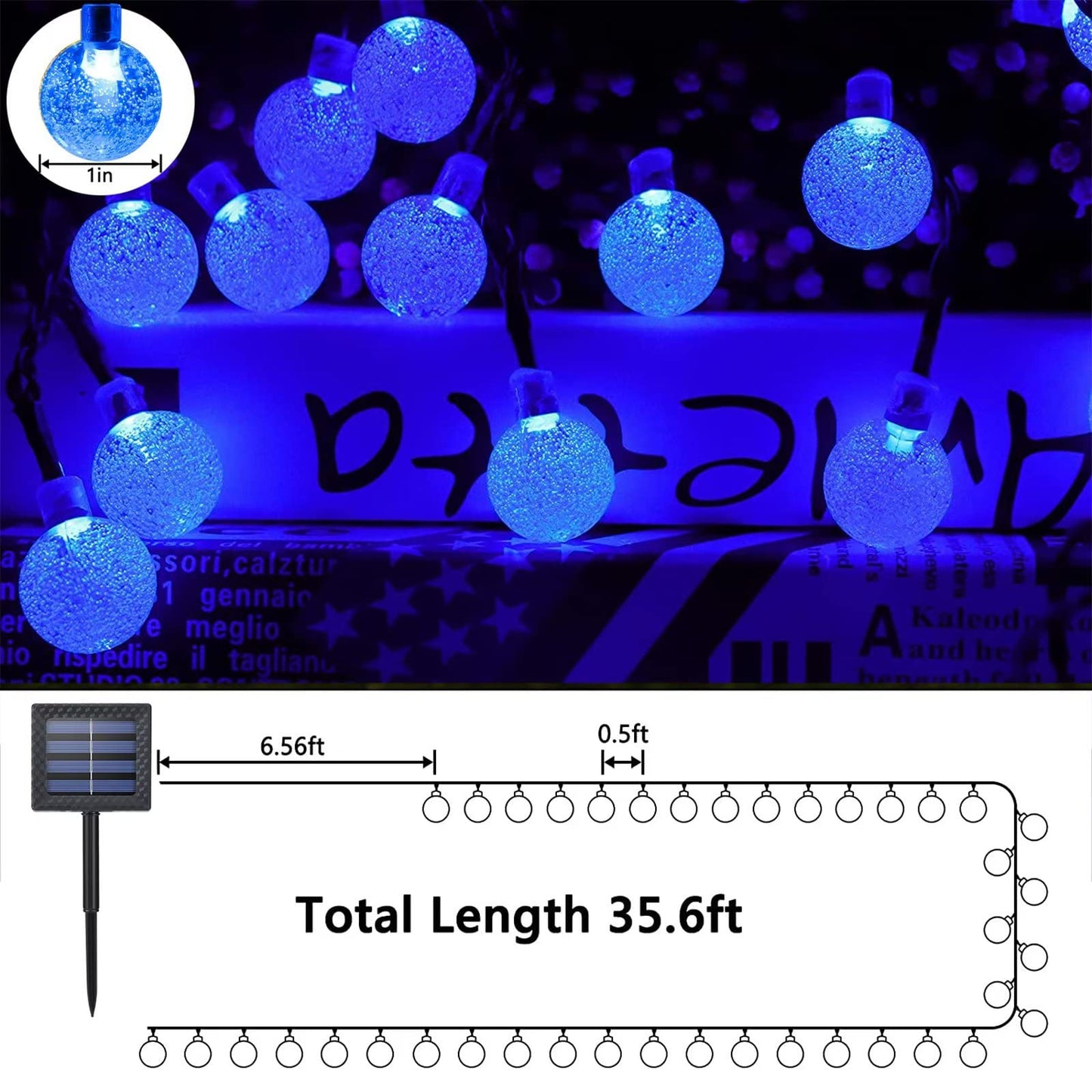 Solar Garden Lights Outdoor, 36ft 60 LED Solar String Lights Waterproof, Solar Powered Crystal Ball Indoor/Outdoor Fairy Lights Decorative Lights for Garden, Patio, Yard, Festival, Parties (White)