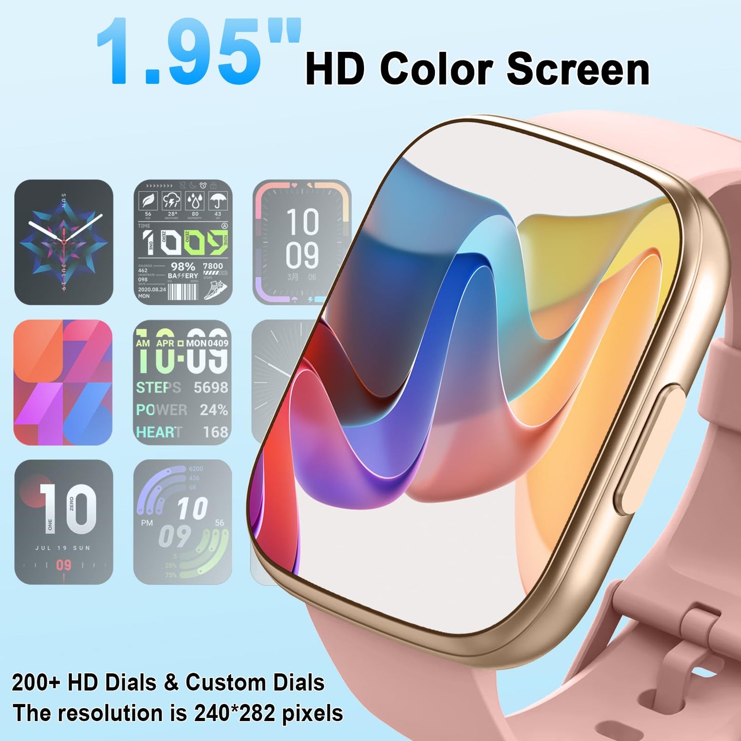 Smart Watch for Men & Women with Call Function, 1.95" HD Display, Heart Rate, SpO2, Sleep Tracker, 100+ Sports Modes, IP68 Waterproof Fitness Tracker for Android & iOS