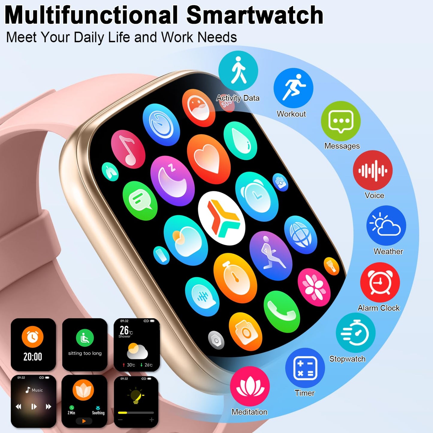 Smart Watch for Men & Women with Call Function, 1.95" HD Display, Heart Rate, SpO2, Sleep Tracker, 100+ Sports Modes, IP68 Waterproof Fitness Tracker for Android & iOS
