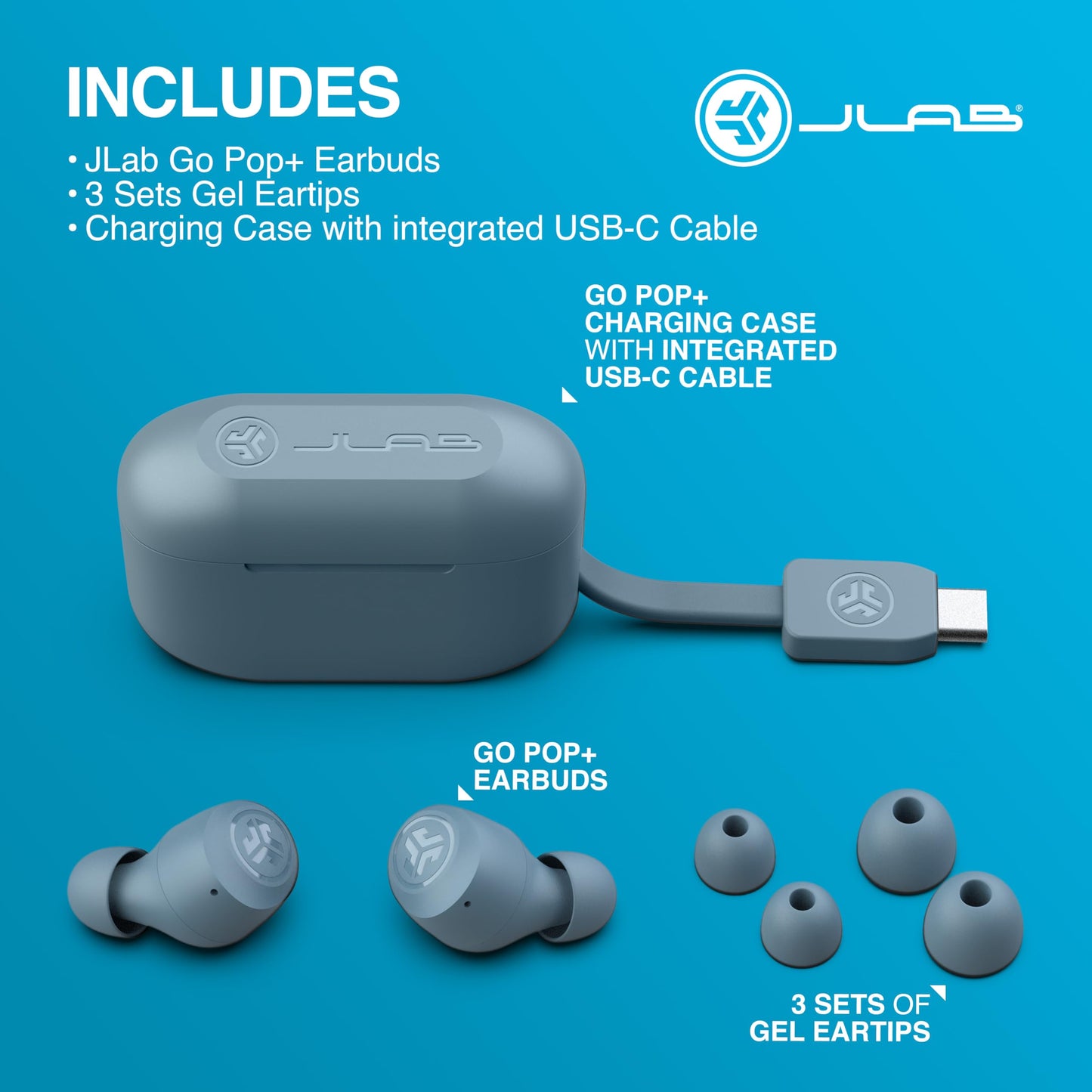 JLab Go Air Pop+ True Wireless Earbuds – Bluetooth Earphones with 35H Playtime, USB-C Charging Case, EQ3 Sound & Multipoint, Black