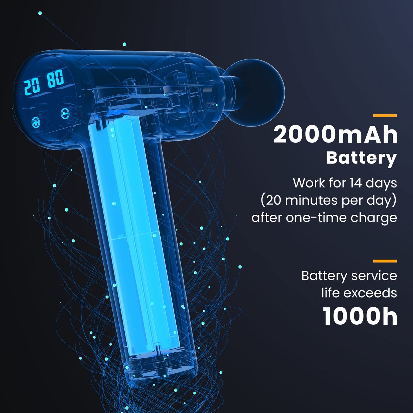 Deep Tissue Massage Gun – Portable Muscle Massager with 8 Massage Heads, LCD Touch Screen, Quiet Glide Technology, Powerful Cordless Percussion