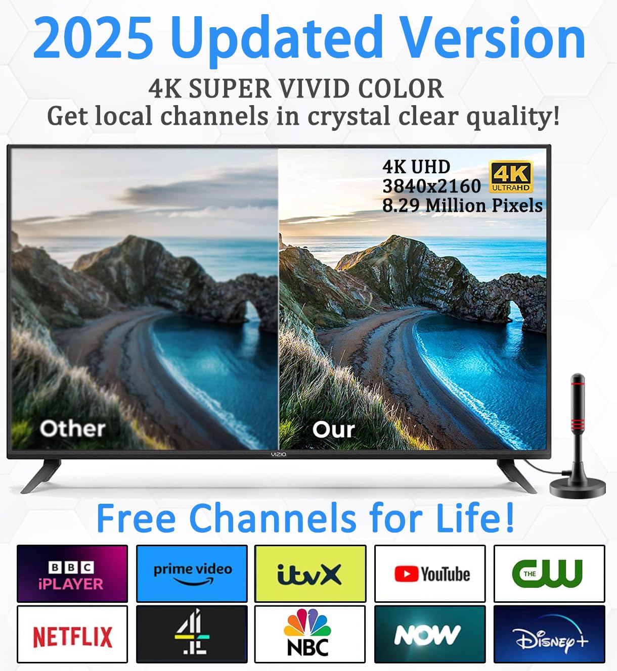 2025 Newest TV Aerial - Indoor TV Aerial for Smart TV with Signal Booster - Digital TV Aerial for Freeview TV 600 Miles Long Range Support 4K 1080P -With Magnetic Base / 16.5FT Coax Cable