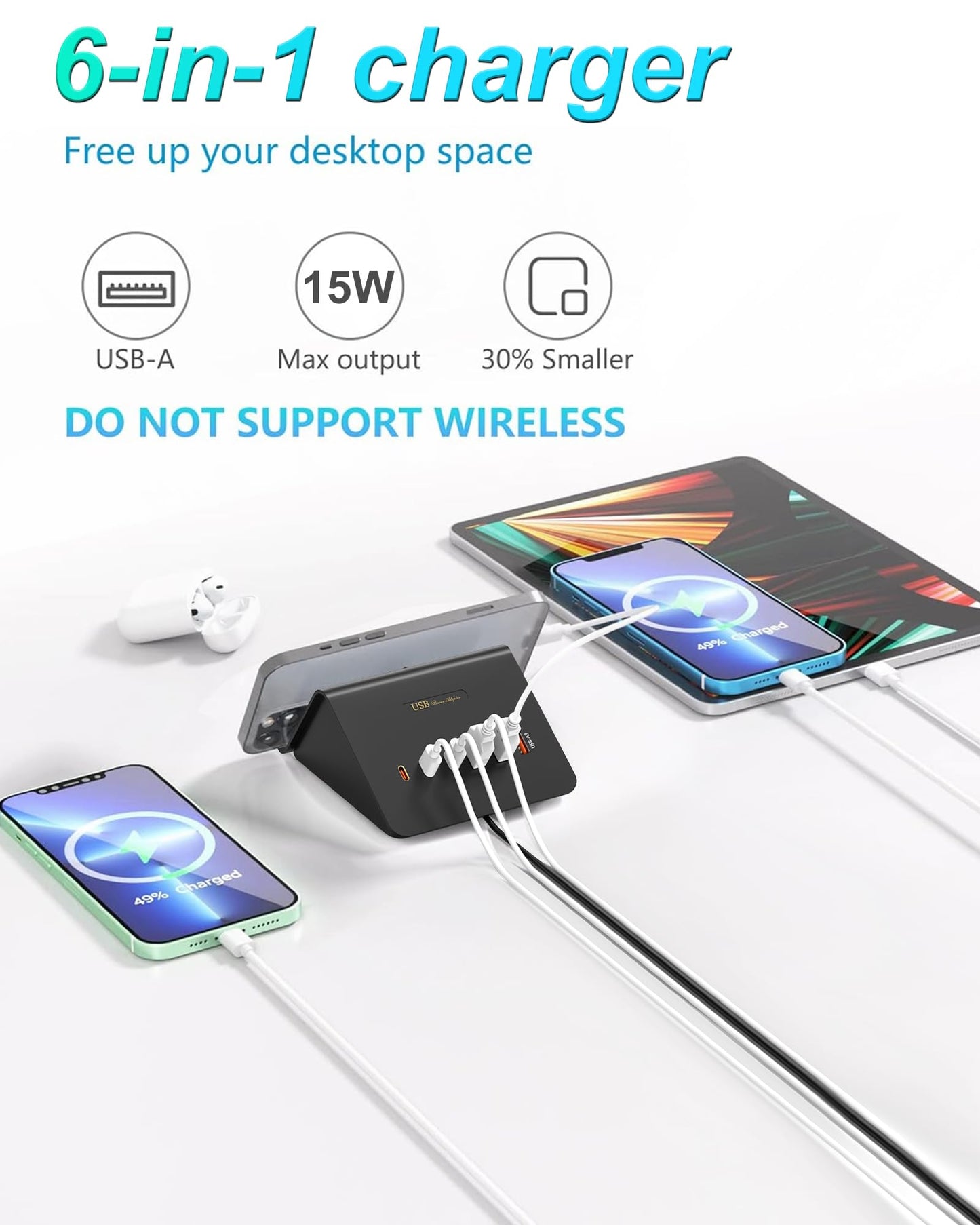 Qurzou USB Charging Station 25W USB Fast Charger Plug,Multi USB Wall Charger for iPhone 15/14/13/12,Samsung Galaxy S23/S22/S21,Android etc