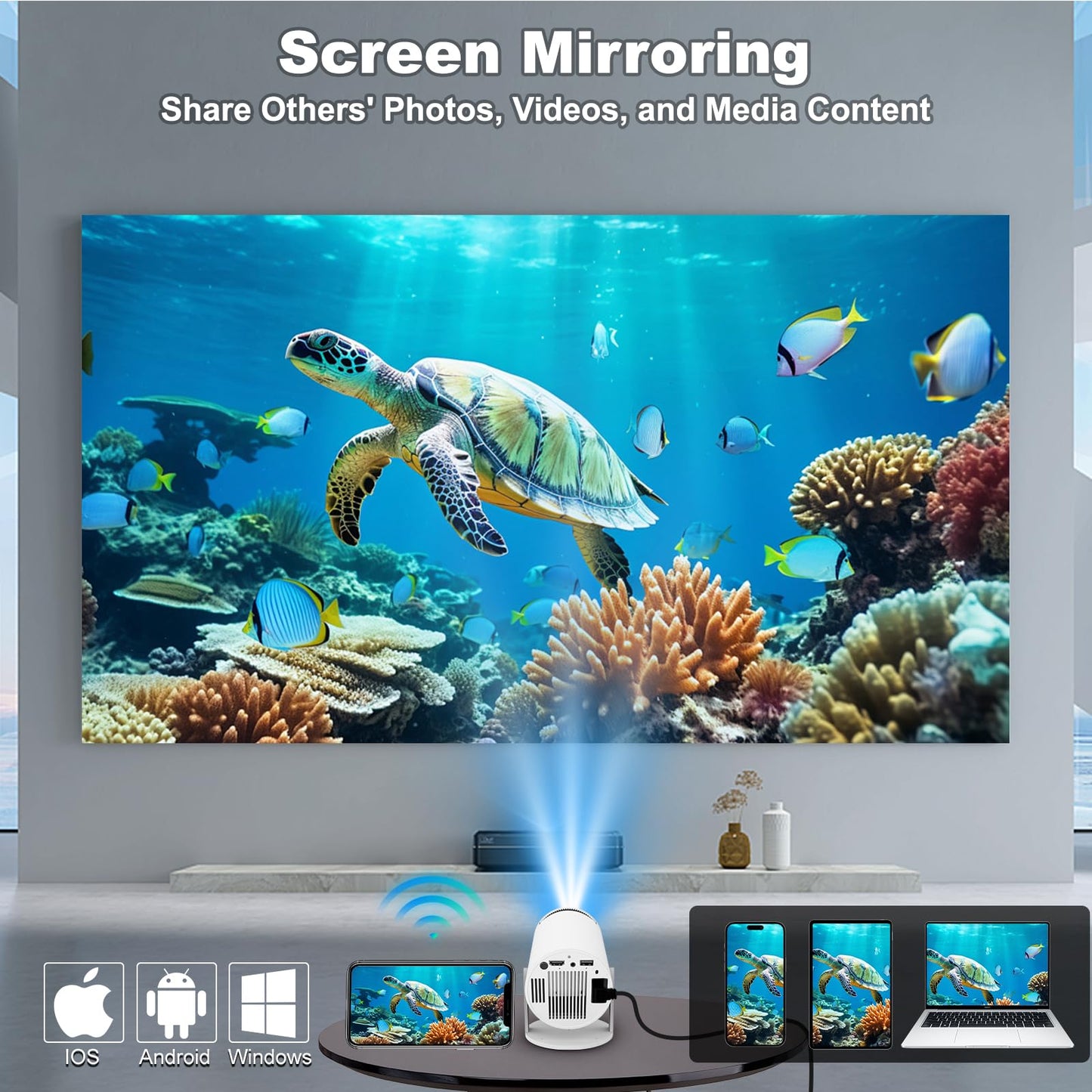 Mini Projector with WIFI 6 and Bluetooth, Support Portable Projector 180° Rotatable 130'' Screen Movie Projector Auto Keystone Compatible for Laptop, PC, Smartphone