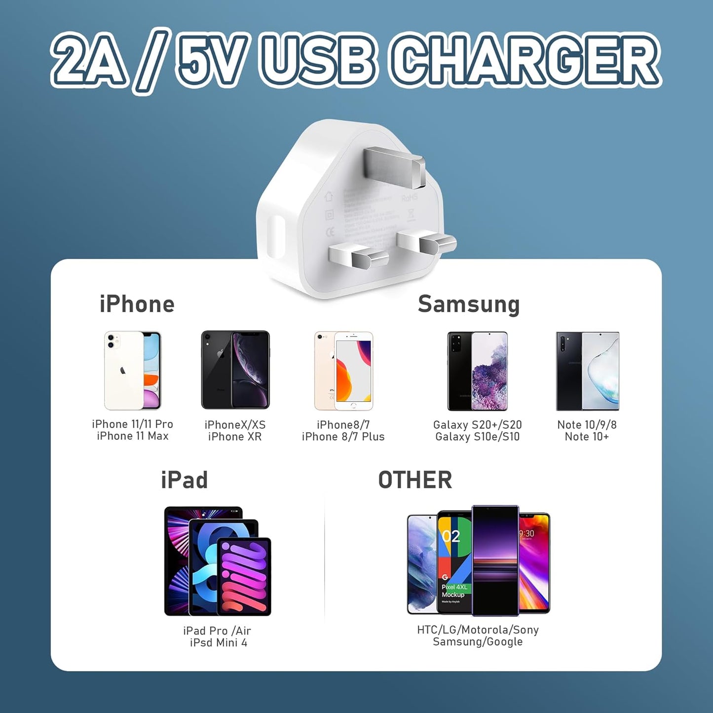 3 pack White Usb Plug For iphone 3 Pin Usb Adapter Plug Wall Plug-Usb Charger Plug Compatible With Other Mobiles/Iphone/Samsung/Ipads