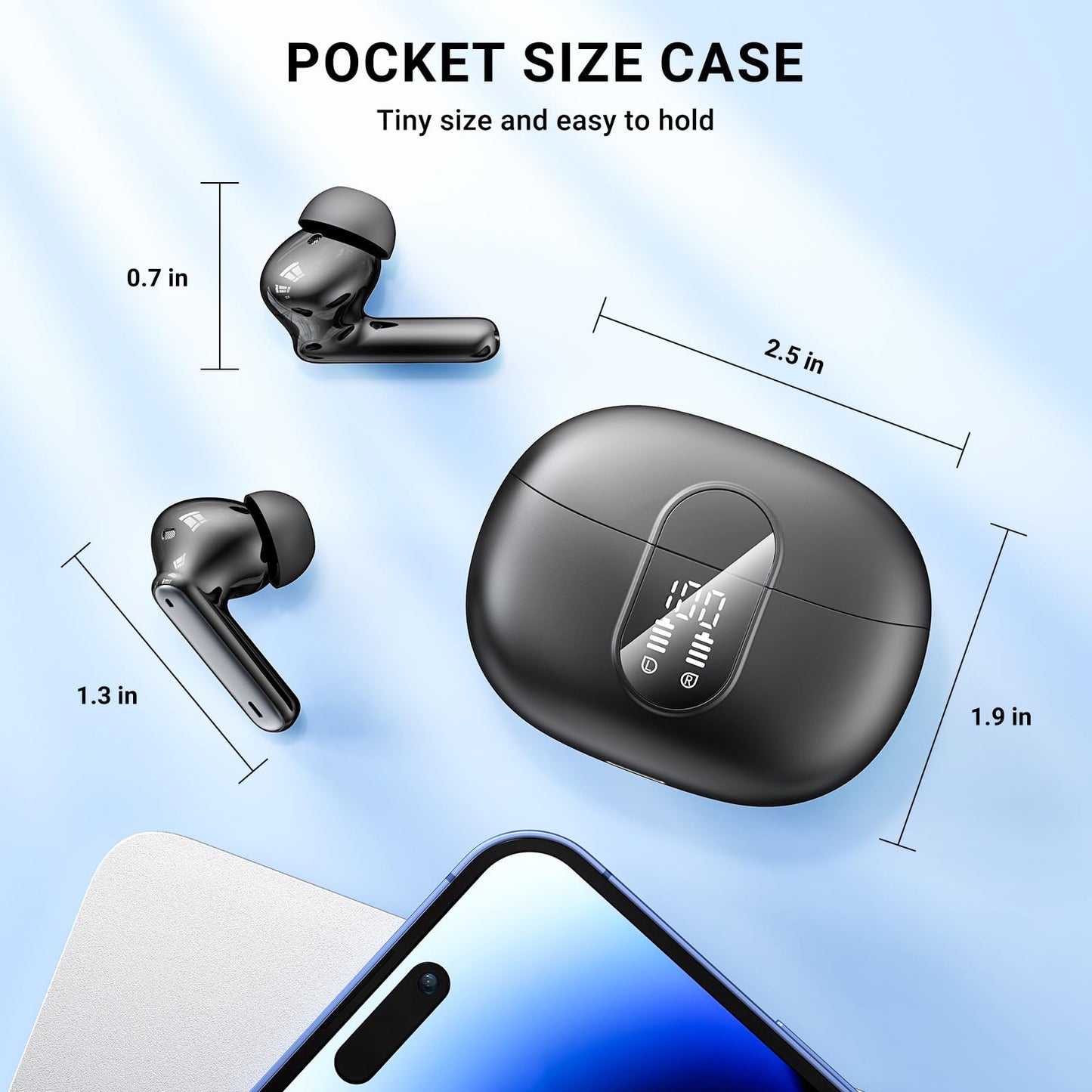 Wireless Earbuds,Earphones Bluetooth 5.3 in Ear with 4 Mic ENC Calls Noise Cancelling Wireless Headphones Mini LED Display HiFi Stereo 42H Playtime Bluetooth Earbuds Touch Control