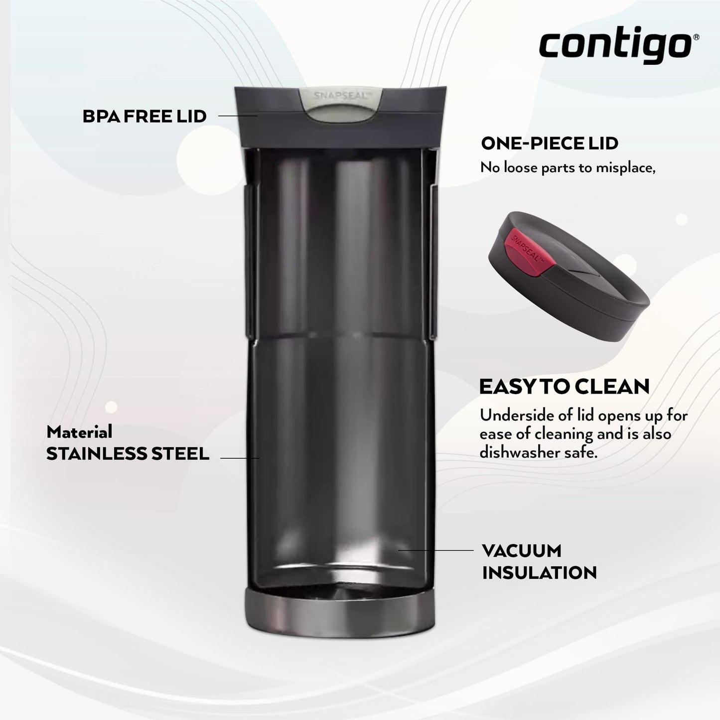 Contigo Byron Snapseal Travel Mug | Stainless Steel Thermal Mug | Vacuum Flask | Leakproof Tumbler | Coffee to Go Mug with BPA Free Easy-Clean Lid
