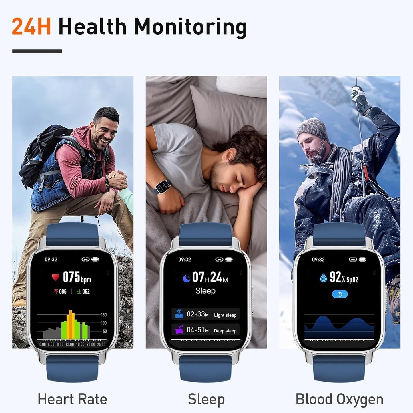 Smart Watch for Men & Women with Call Function, 1.95" HD Display, Heart Rate, SpO2, Sleep Tracker, 100+ Sports Modes, IP68 Waterproof Fitness Tracker for Android & iOS