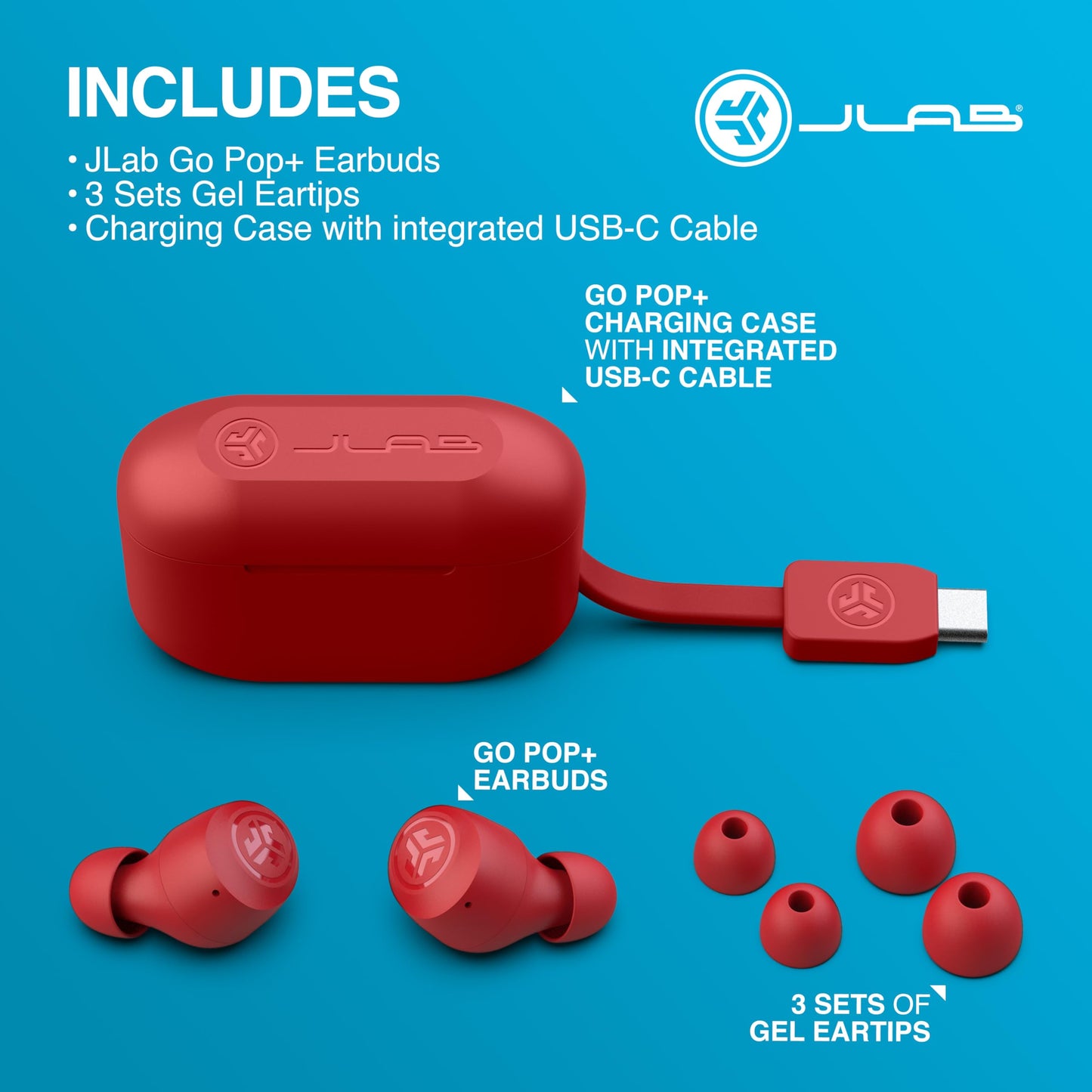 JLab Go Air Pop+ True Wireless Earbuds – Bluetooth Earphones with 35H Playtime, USB-C Charging Case, EQ3 Sound & Multipoint, Black