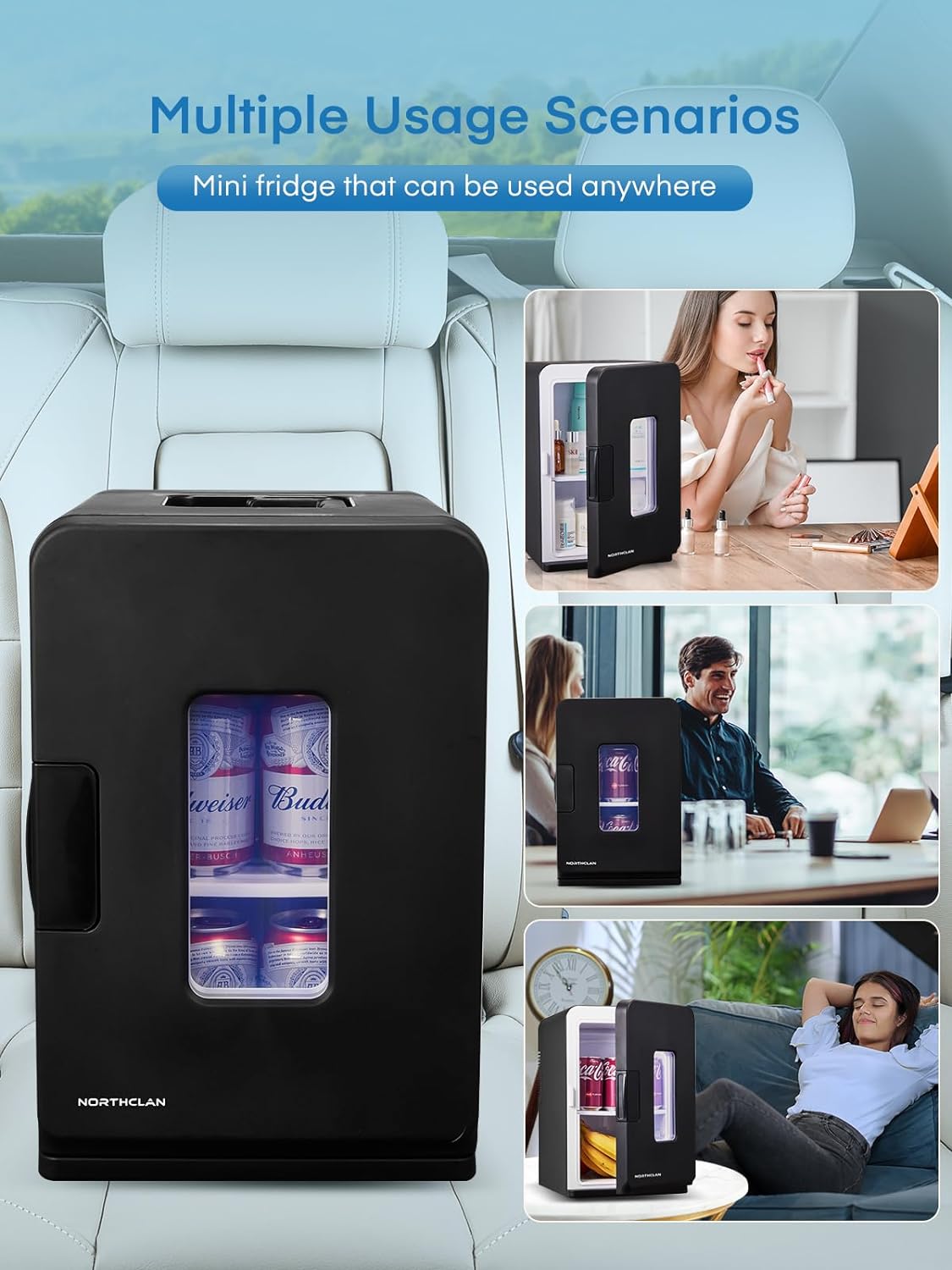 Mini Fridge 15L – Small DC Powered Cooler & Warmer for Bedroom, Car, Office, Travel, Holds 21 Cans, Perfect for Beauty & Drinks