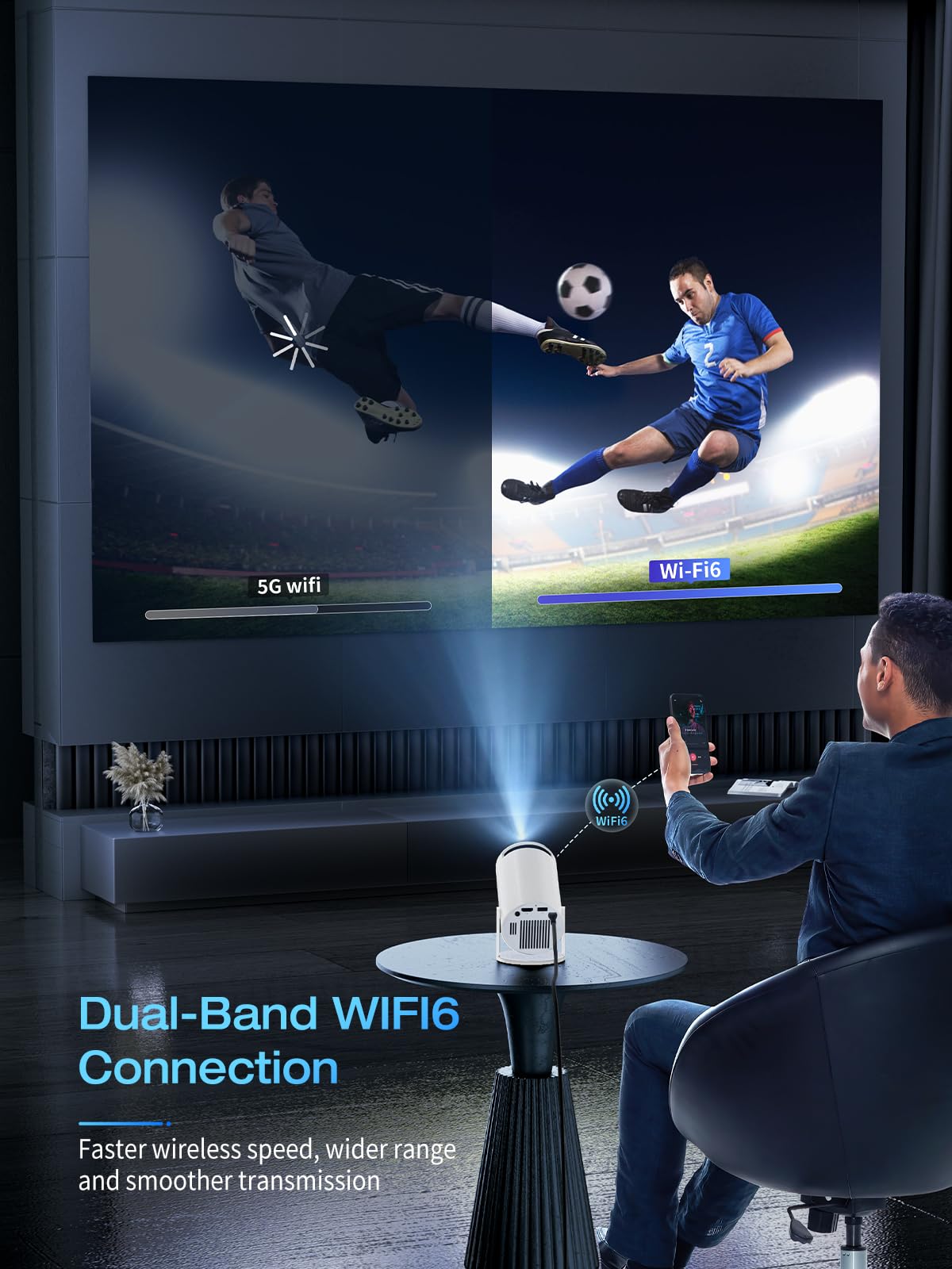 Mini Projector Portable 20000 Lux Projector 4K Supported 180° Rotation & Auto Keystone, Outdoor Compatible with TV Stick/Windows/iOS/Android/HDMI/USB (1080P)