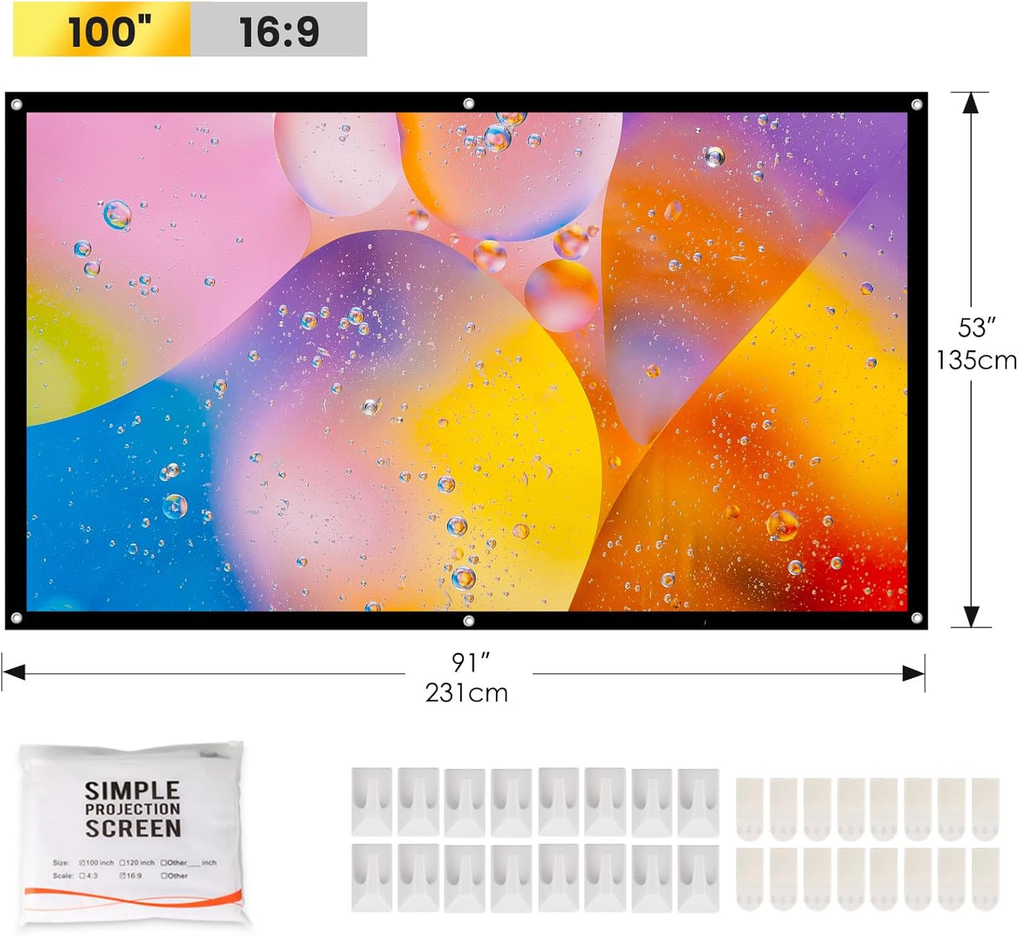 Screen for mini projector,100 Inch Screen, portable Projector,Foldable Projector Screen