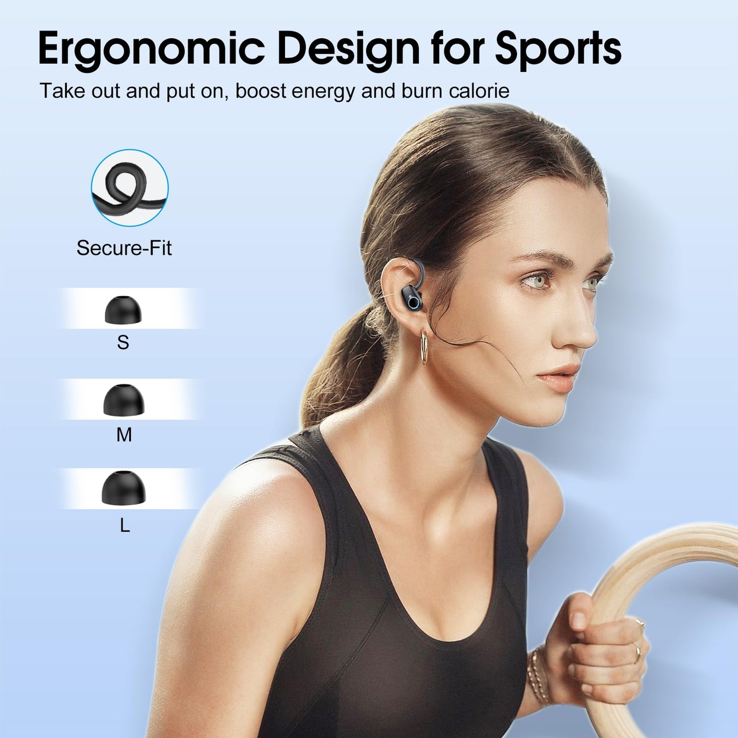 Wireless Earbuds, 2023 Earphones Bluetooth 5.3 Headphones Wireless, Earbuds with Earhooks,Waterproof Stereo Headphones Sport, Dual LED Display, Black