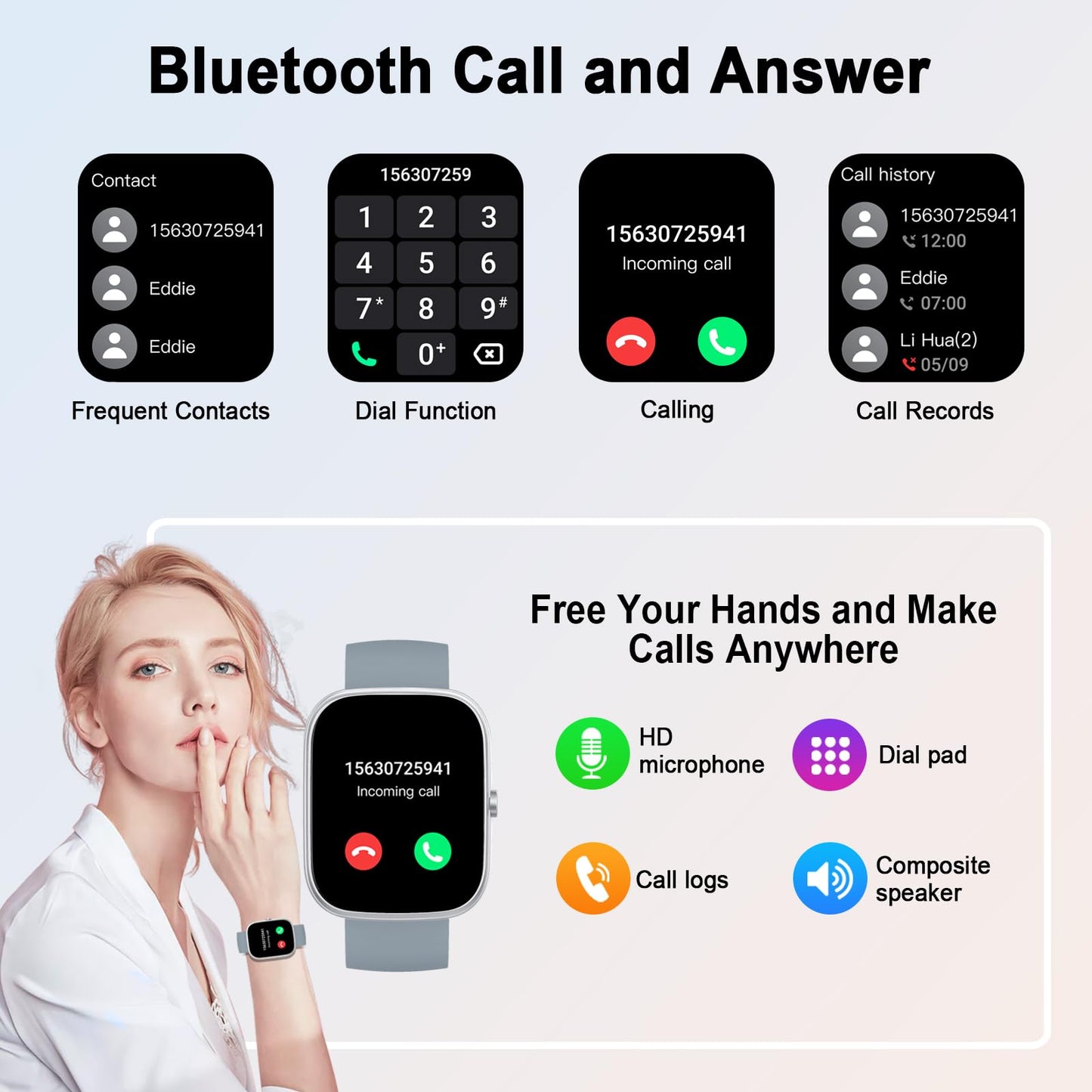 Smart Watch for Men Women Answer/Make Calls, 1.91" Fitness with Heart Rate Sleep Monitor, Step Counter Fitness Sports Activity Waterproof