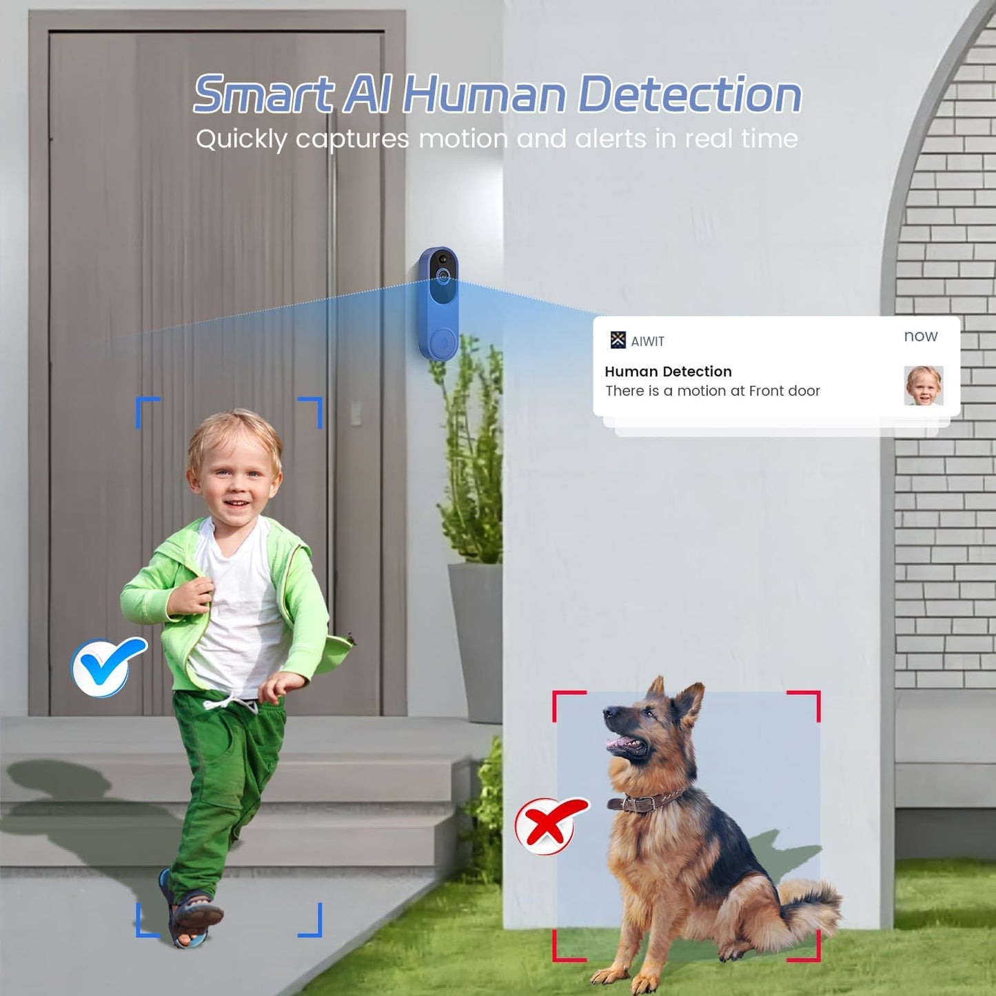 Wireless Video Doorbell with Indoor Ring Chime, Enhanced Security with AI Human Detection, 2-Way Audio, HD Night Vision Cloud Storage, Real-Time Alerts, Smart Home Protection