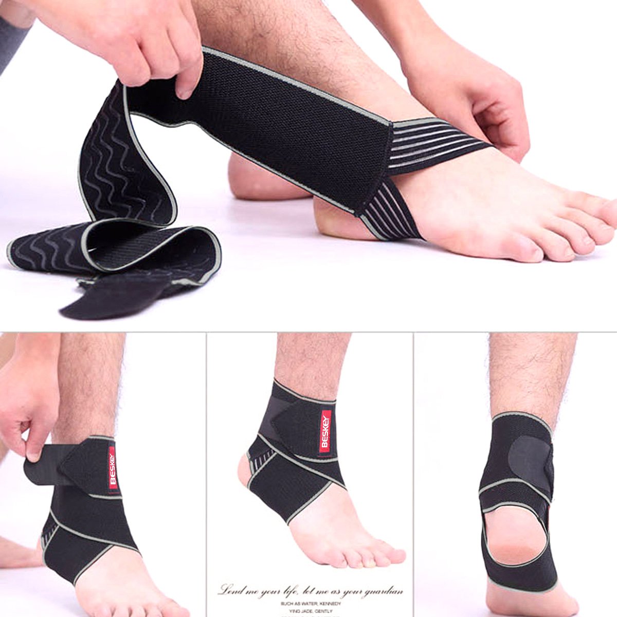 BESKEY Ankle Support Brace Adjustable Breathable Elastic Nylon Material Fit for Most Size Use for Sports