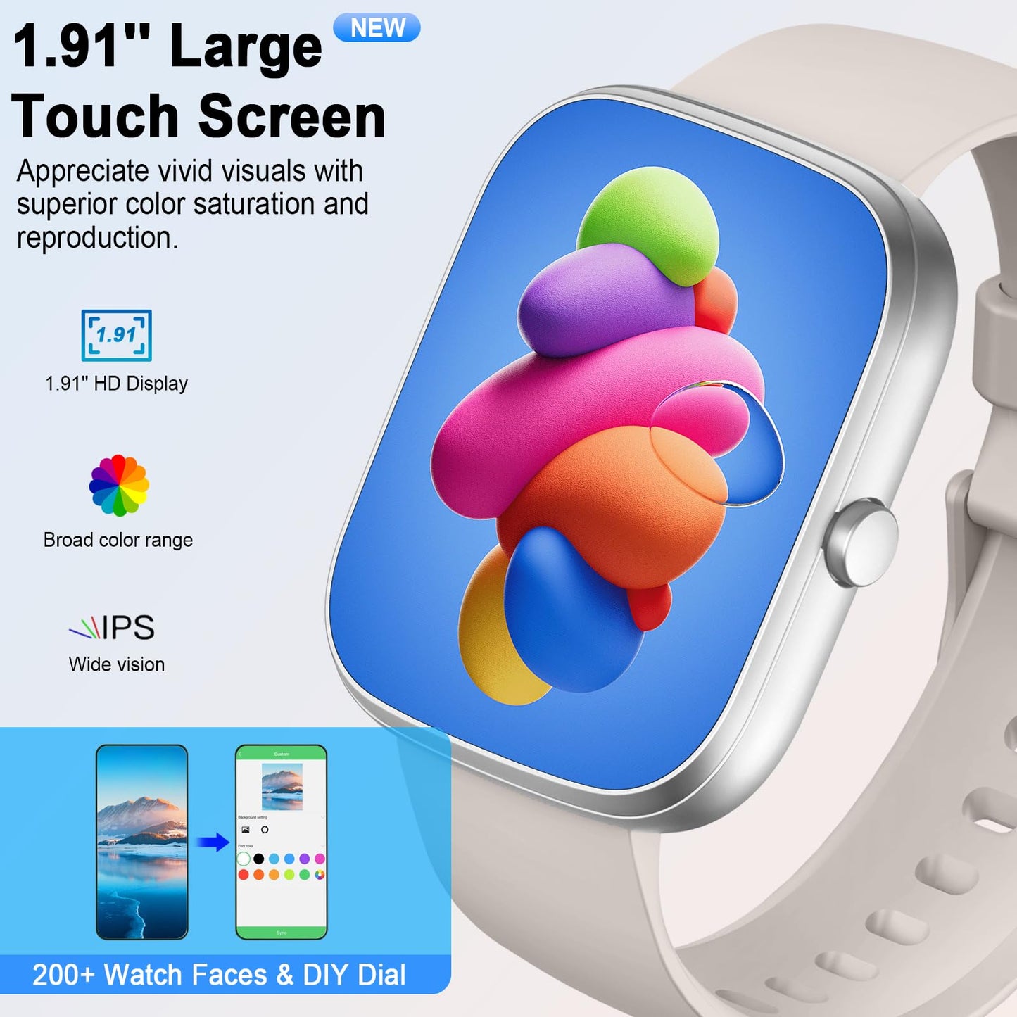Smart Watch for Men Women Answer/Make Calls, 1.91" Fitness with Heart Rate Sleep Monitor, Step Counter Fitness Sports Activity Waterproof
