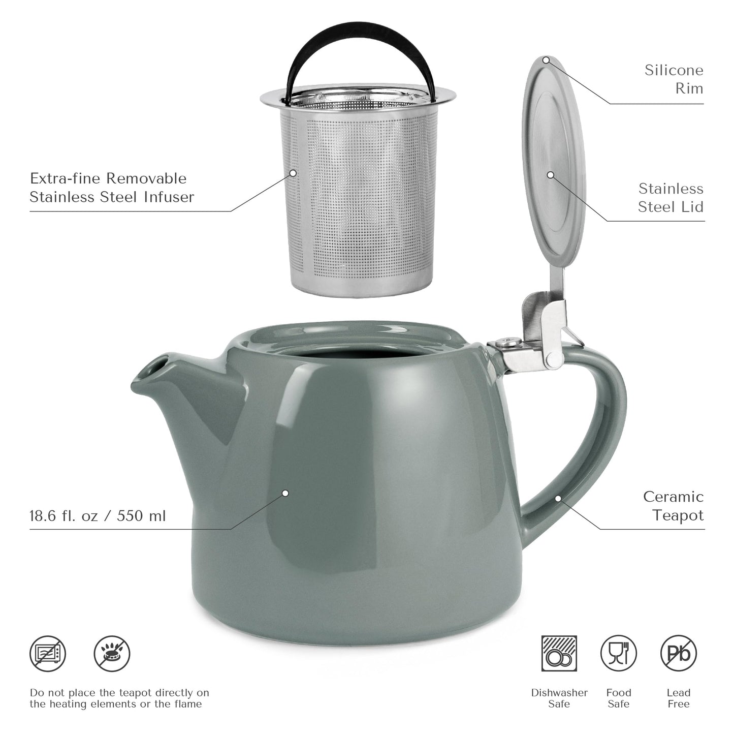 ORNA Ceramic Loose Leaf Teapot with Infuser Strainer and Lid – Small Porcelain Tea Pot Brewer for One or 2 Person