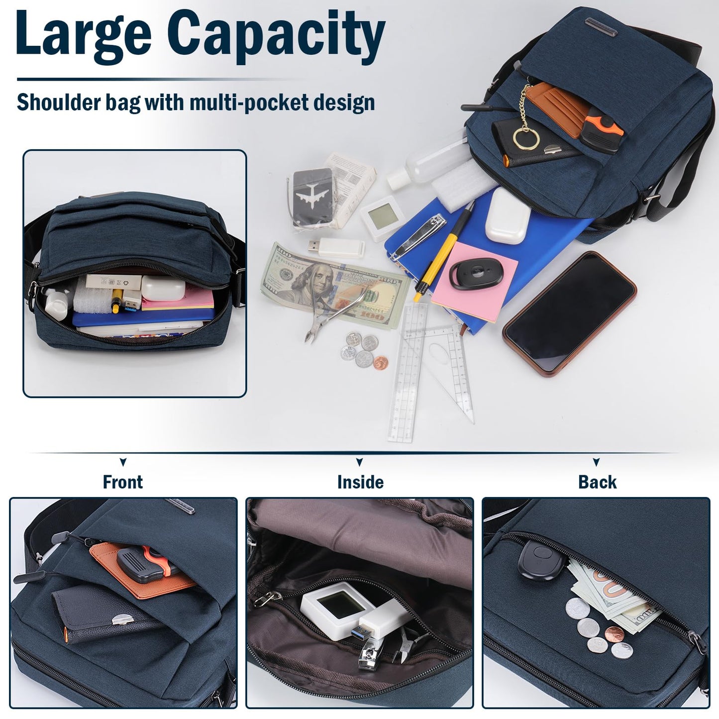 Messenger Bag Shoulder Crossbody Bags Men's Small Side Casual Handbag Waterproof Anti Theft Lightweight and Multiple Pockets for Men Women Outdoor Daily Use