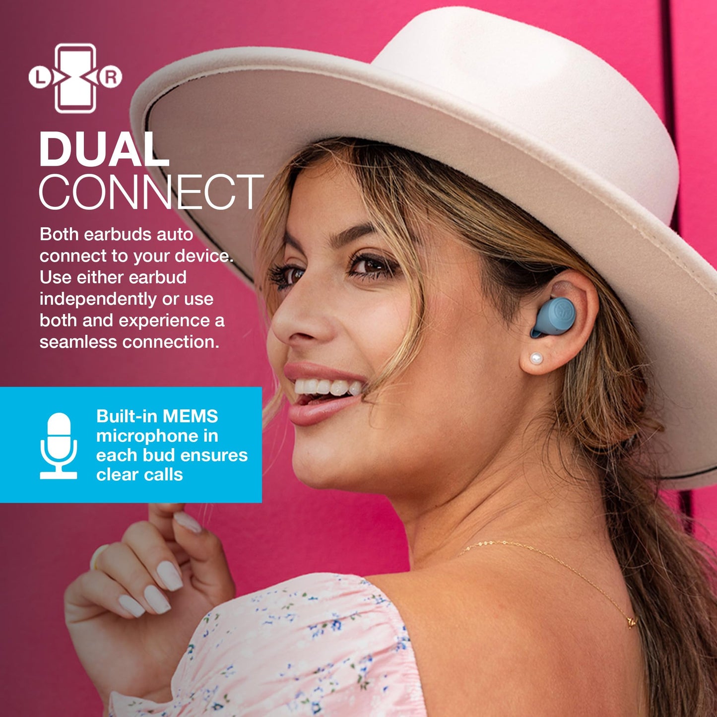 JLab Go Air Pop True Wireless Earbuds, In Ear Headphones, Bluetooth Earphones, Ear Buds with 32H Playtime, Bluetooth Earbuds with Microphone, USB Charging Case, Dual Connect