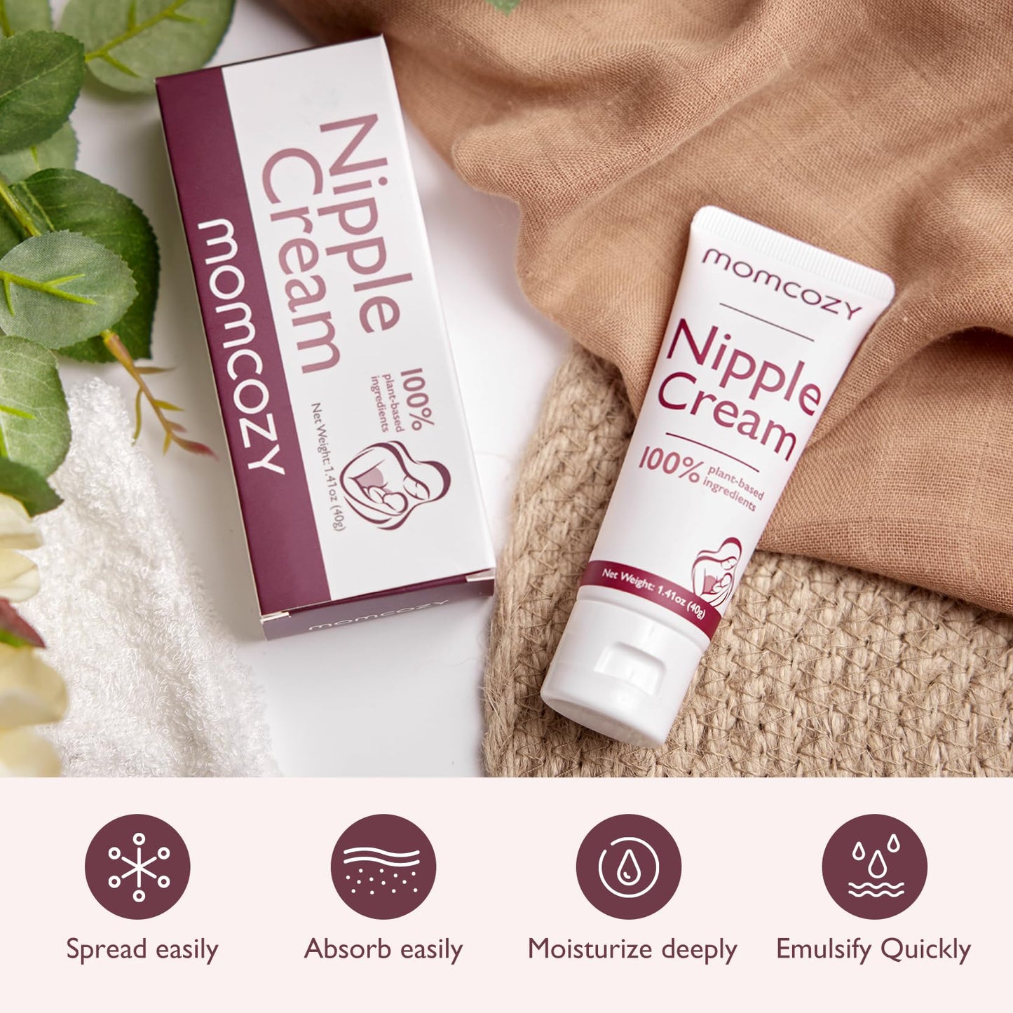 Momcozy Natural Nipple Cream, Vegan Lanolin-free Nipple Balm, Soothing Cream for Sore, Cracked Nipples, Breastfeeding Essentials for Nursing & Pumping Moms